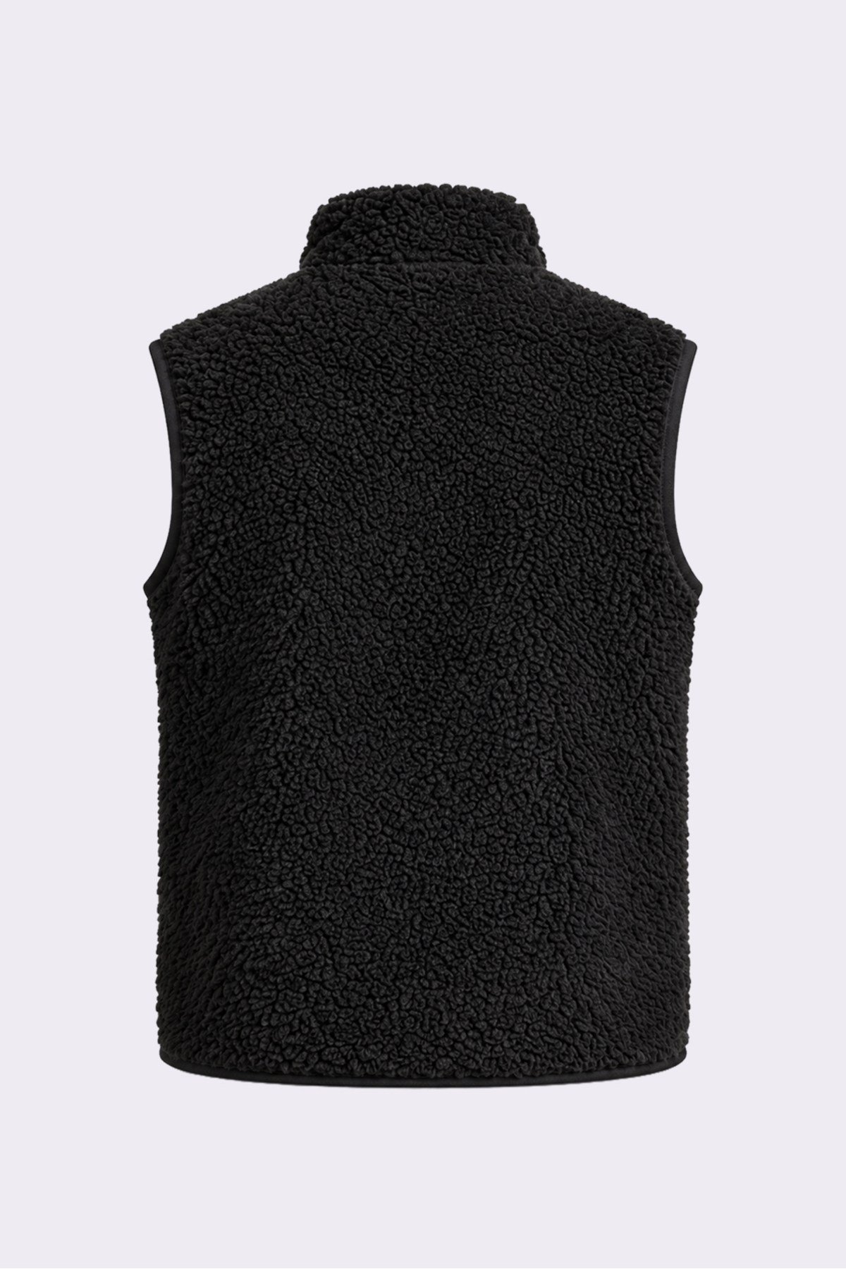 Unisex Siyah Düz Peluş Yelek – Dik Yaka, Fermuarlı, Kolsuz, Oversize