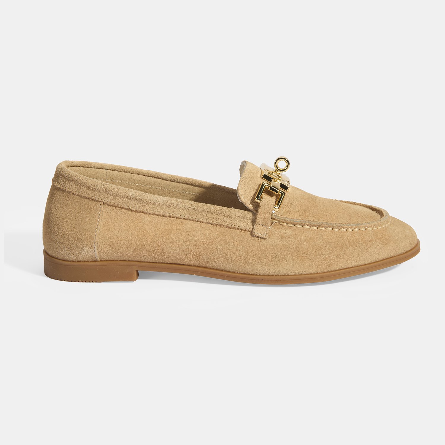 Kadın Bej Kilit Aksesuarlı Slip-On Süet Loafer