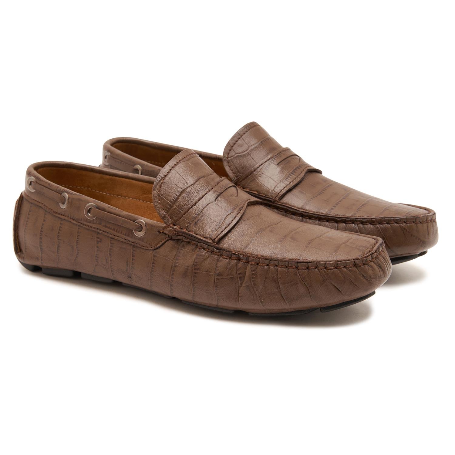 Stella Kahve Erkek Kroko Baskılı Deri Loafer