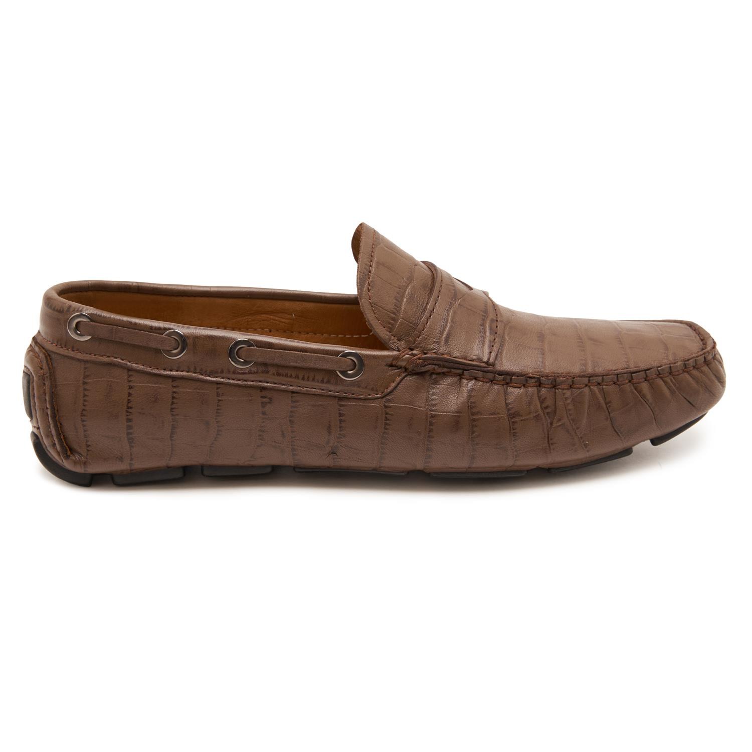 Stella Kahve Erkek Kroko Baskılı Deri Loafer