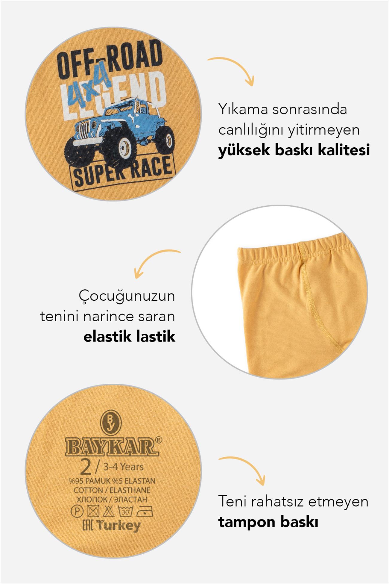 Erkek Çocuk Pamuklu Baskılı Rahat Kesim Likralı Boxer 3'lü Paket 3374 Renkli