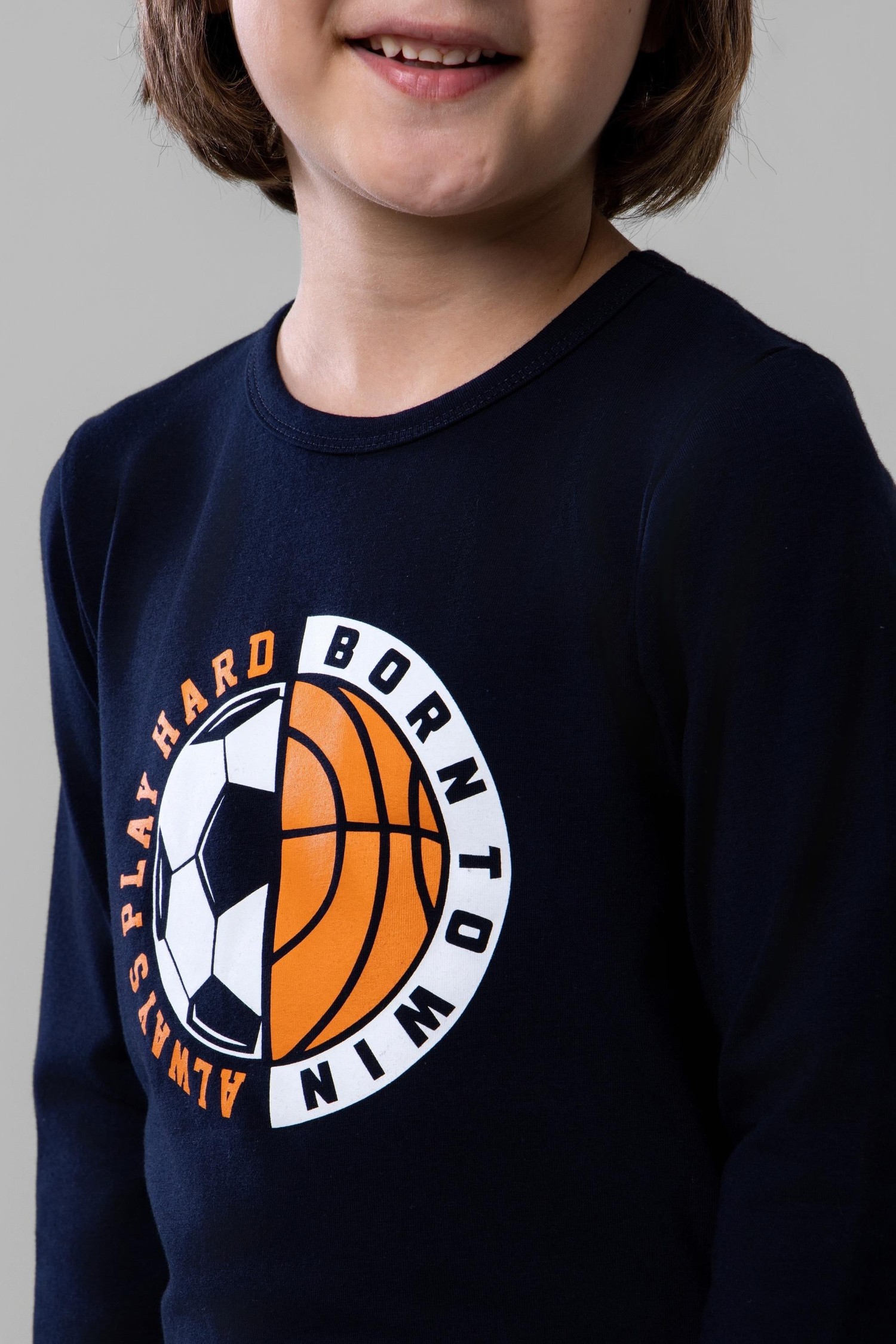 Erkek Çocuk Pamuklu Bisiklet Yaka Top Baskılı Uzun Kollu Pijama Takımı 9621-1 Mavi