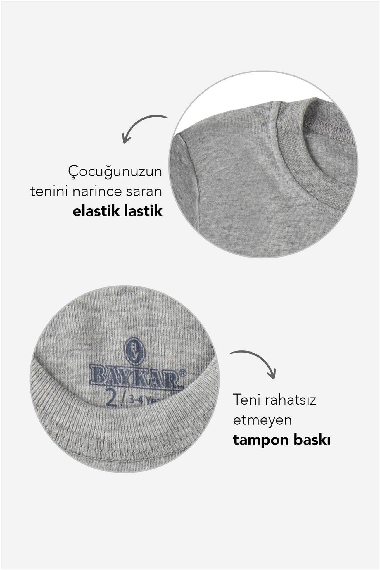 Erkek Çocuk Pamuklu Sıfır Yaka Fanila Tişört Gri Melanj
