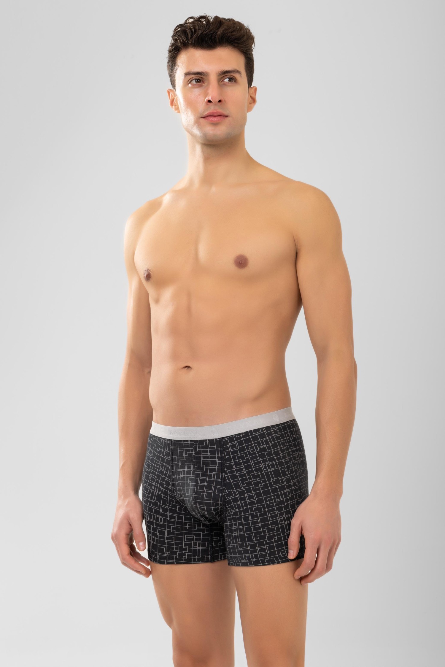Erkek Desenli Likralı Pamuklu Compact Boxer 1995 Siyah