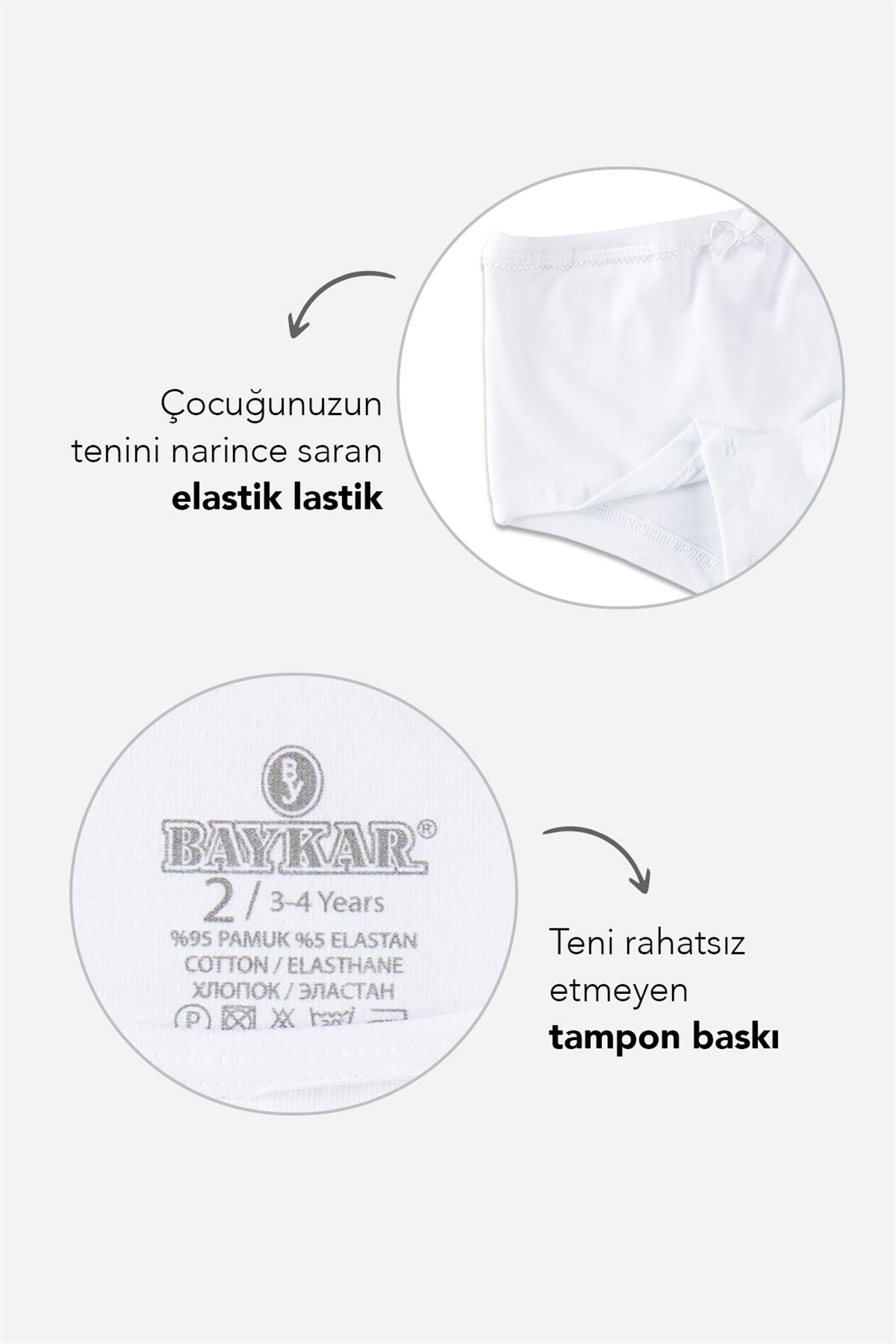 Kız Çocuk Beyaz Pamuklu Likralı Boxer Şort 3'lü Paket Beyaz