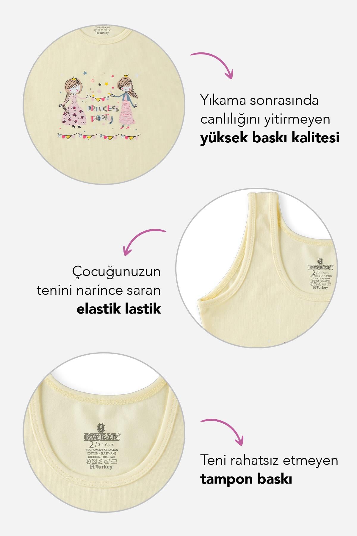 Kız Çocuk Pamuklu Kalın Askılı Renkli Baskılı Klasik Atlet 4656 Renkli