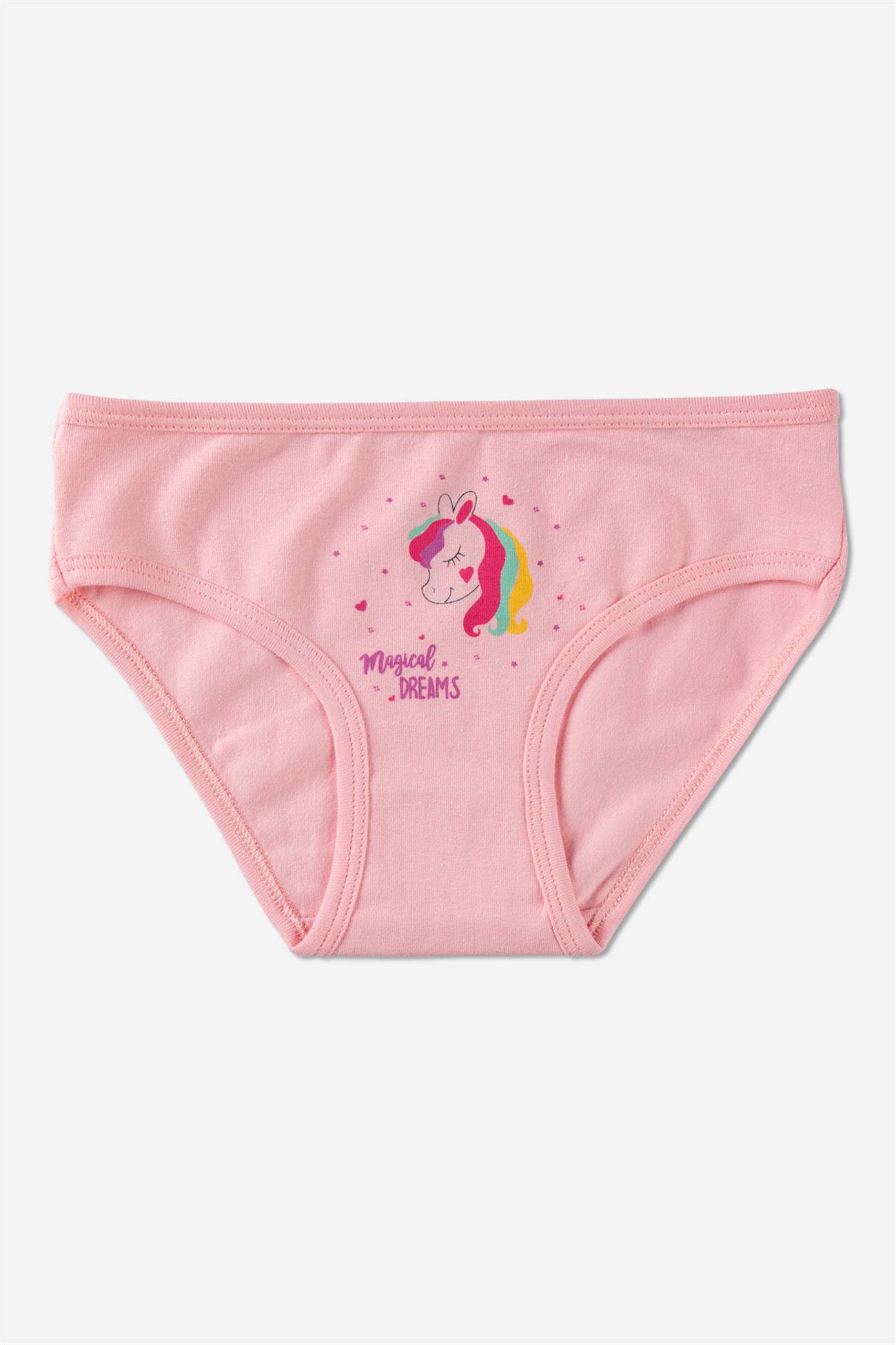 Kız Çocuk Pamuklu Renkli Baskılı Bikini Külot 3'lü Paket Beyaz