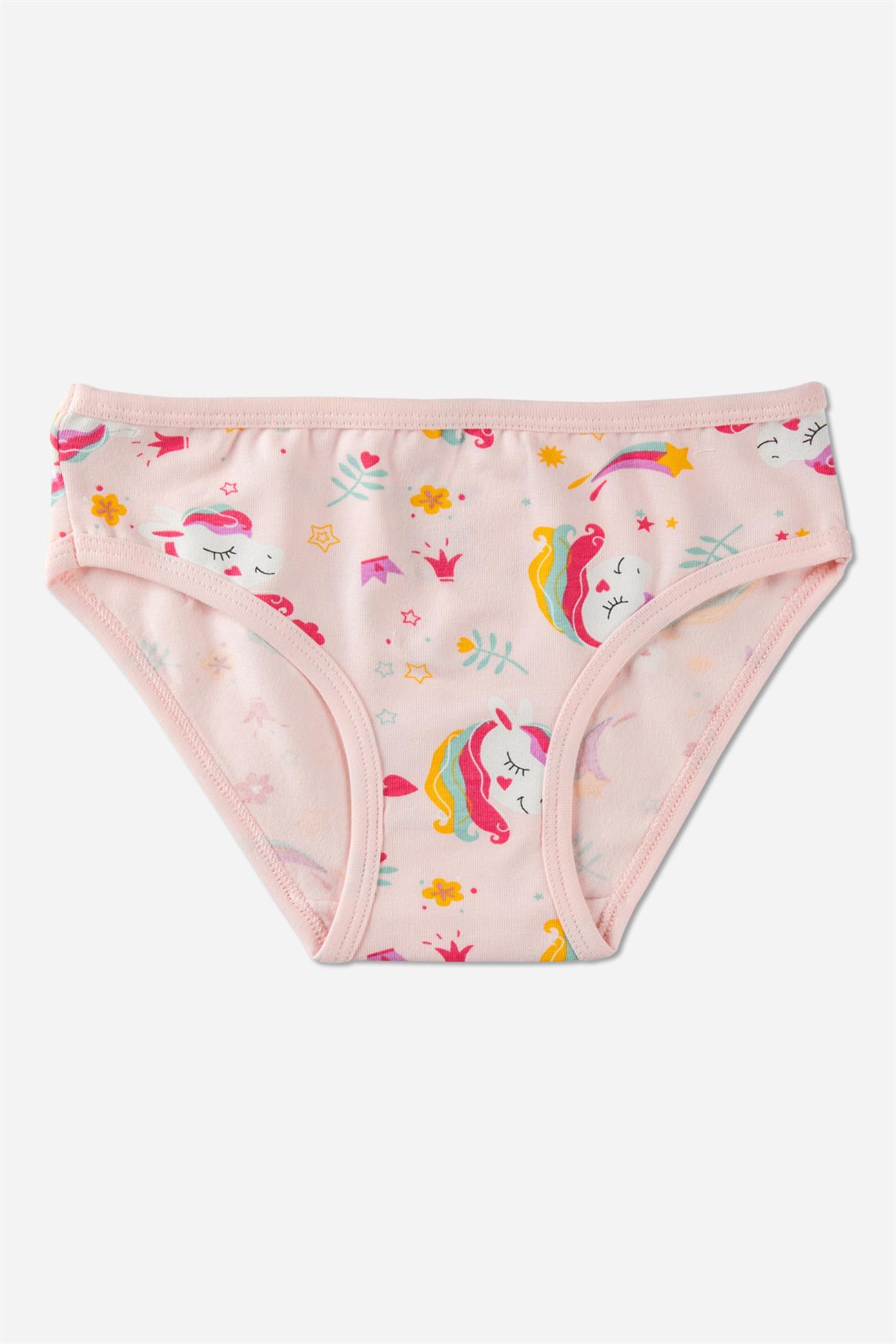 Kız Çocuk Pamuklu Renkli Baskılı Bikini Külot 3'lü Paket Beyaz