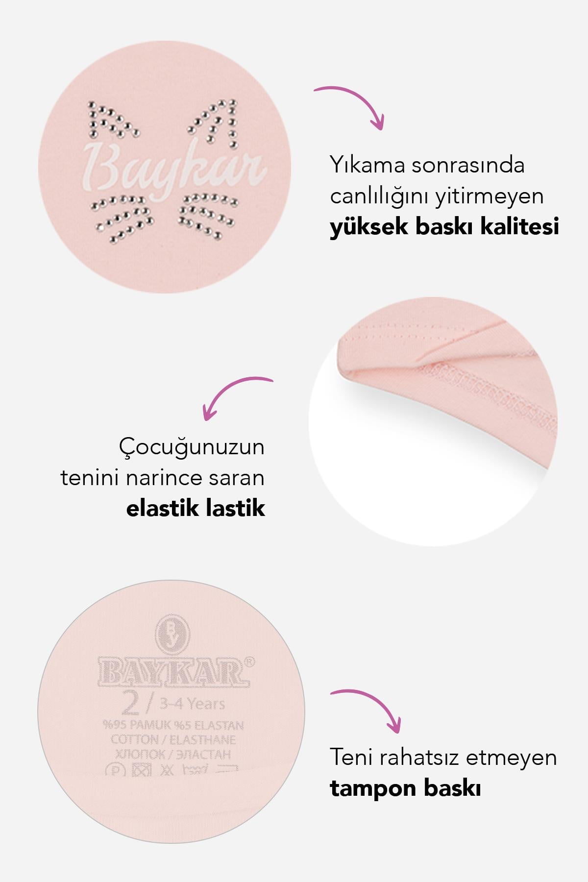 Kız Çocuk Pamuklu Renkli Baskılı Likralı Boxer 3'lü Paket  5892 Renkli