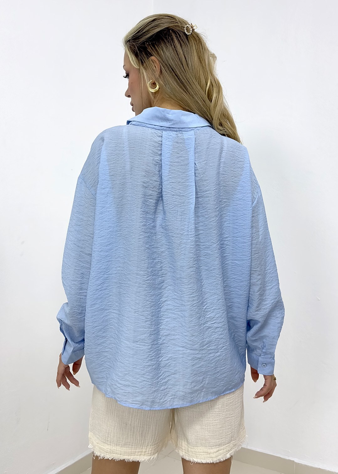 Cepli Oversize Gömlek - Bebe Mavi