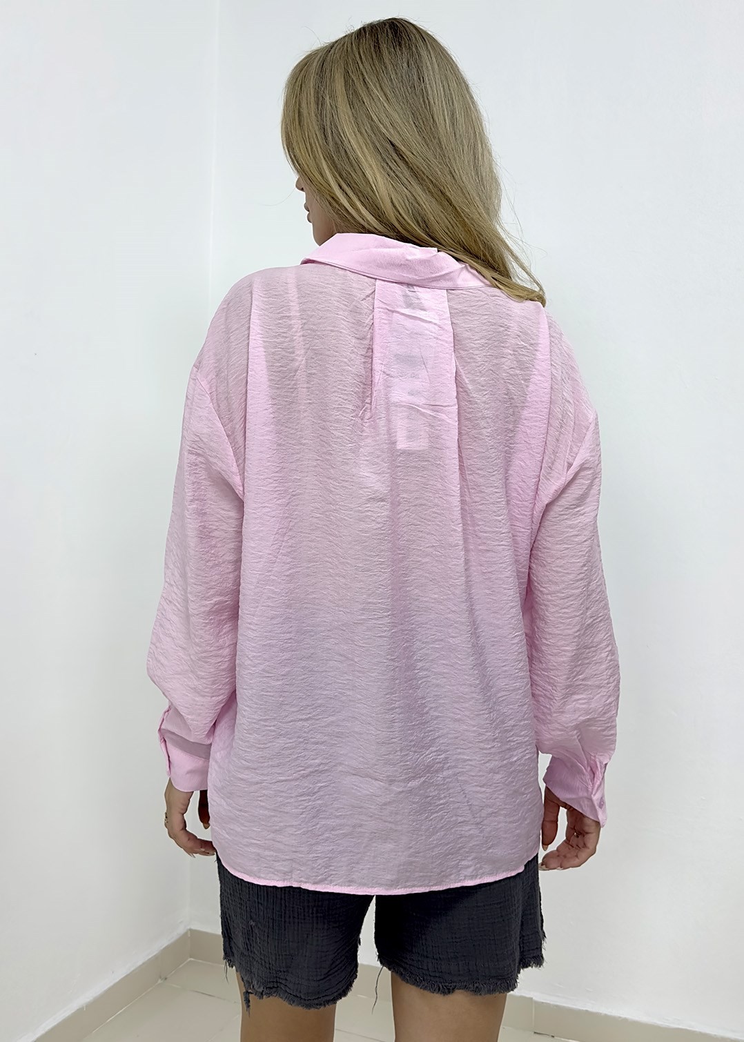 Cepli Oversize Gömlek - Pembe