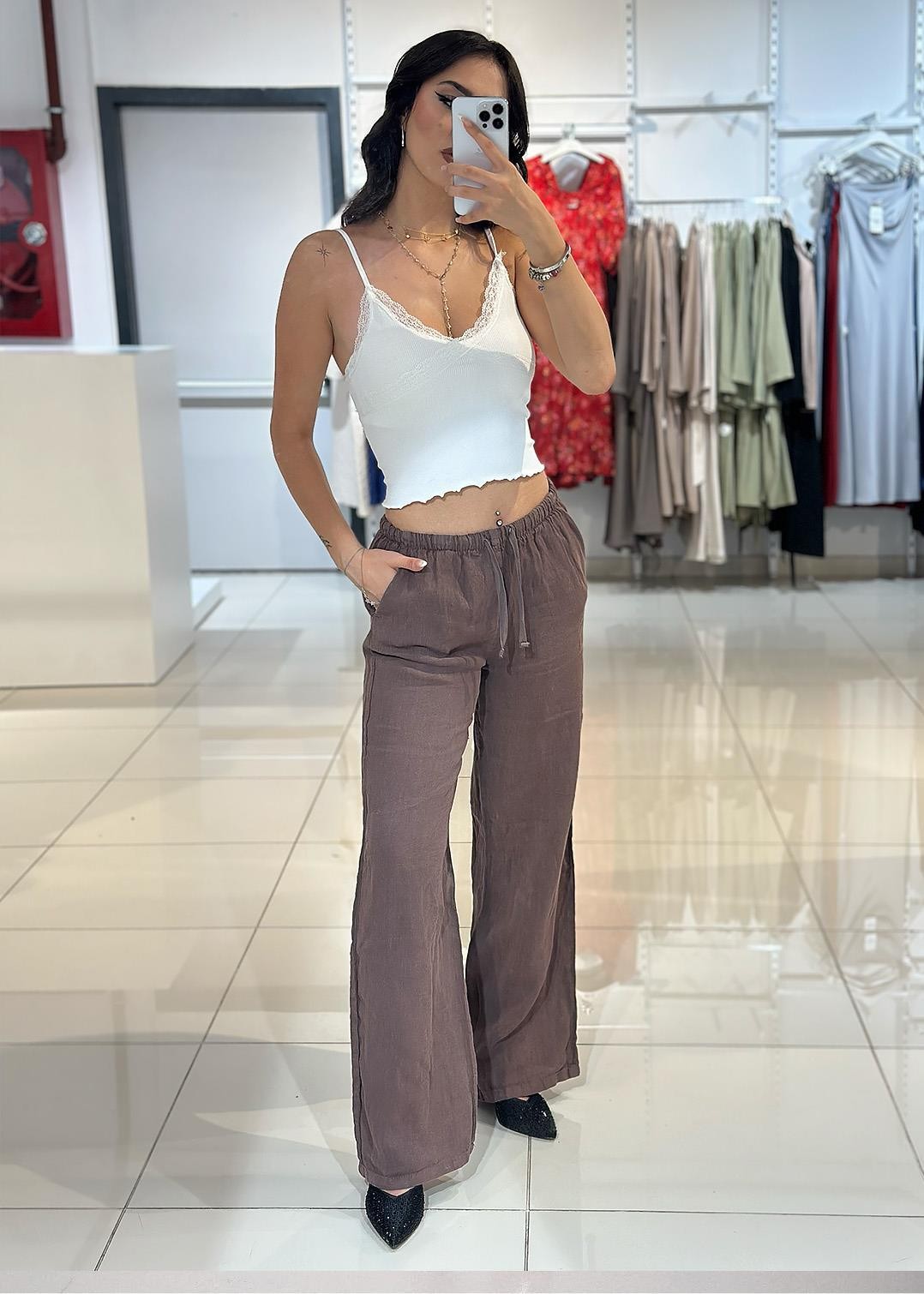 Dantel Detaylı İpli Crop -Beyaz