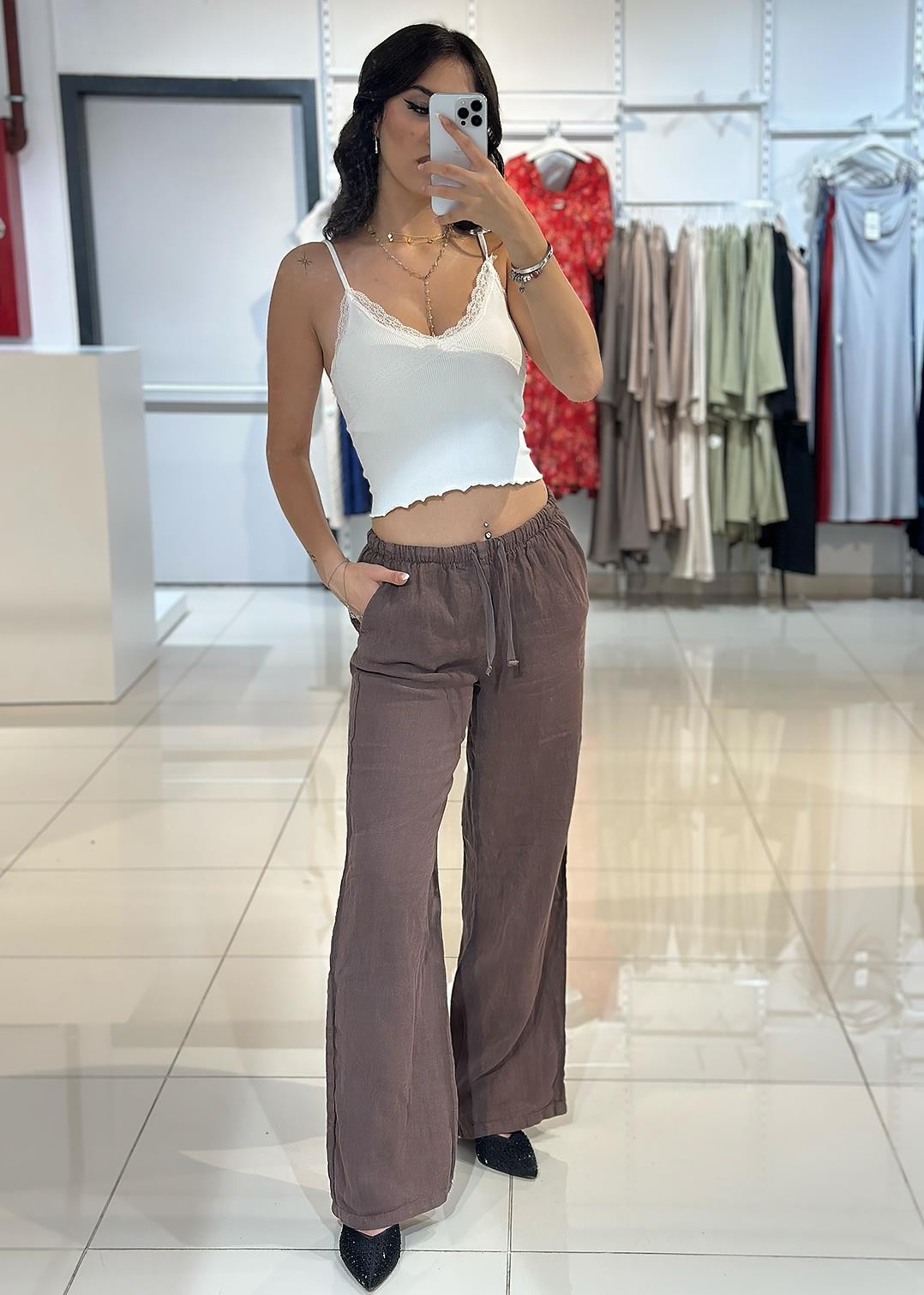 Dantel Detaylı İpli Crop -Beyaz