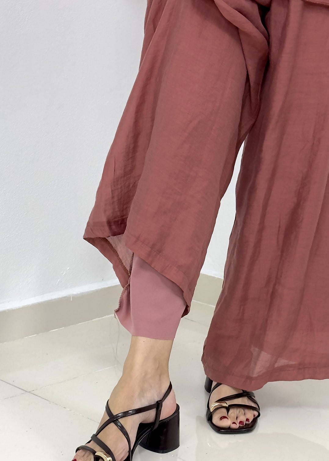 Fırfırlı Pantolonu Astarlı Takım - Kiremit