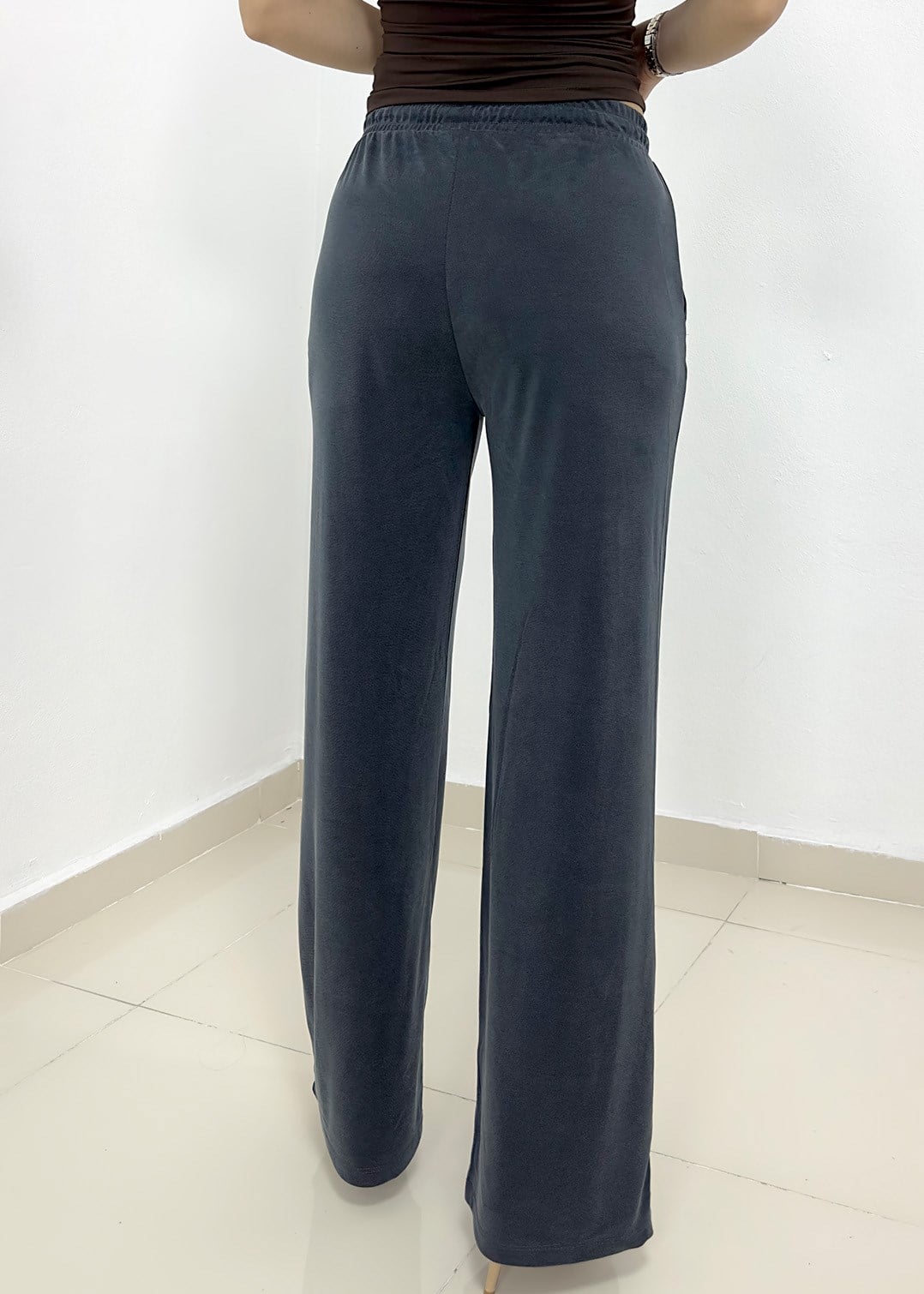 Modal Kumaş Beli Lastikli Pantolon - Antrasit