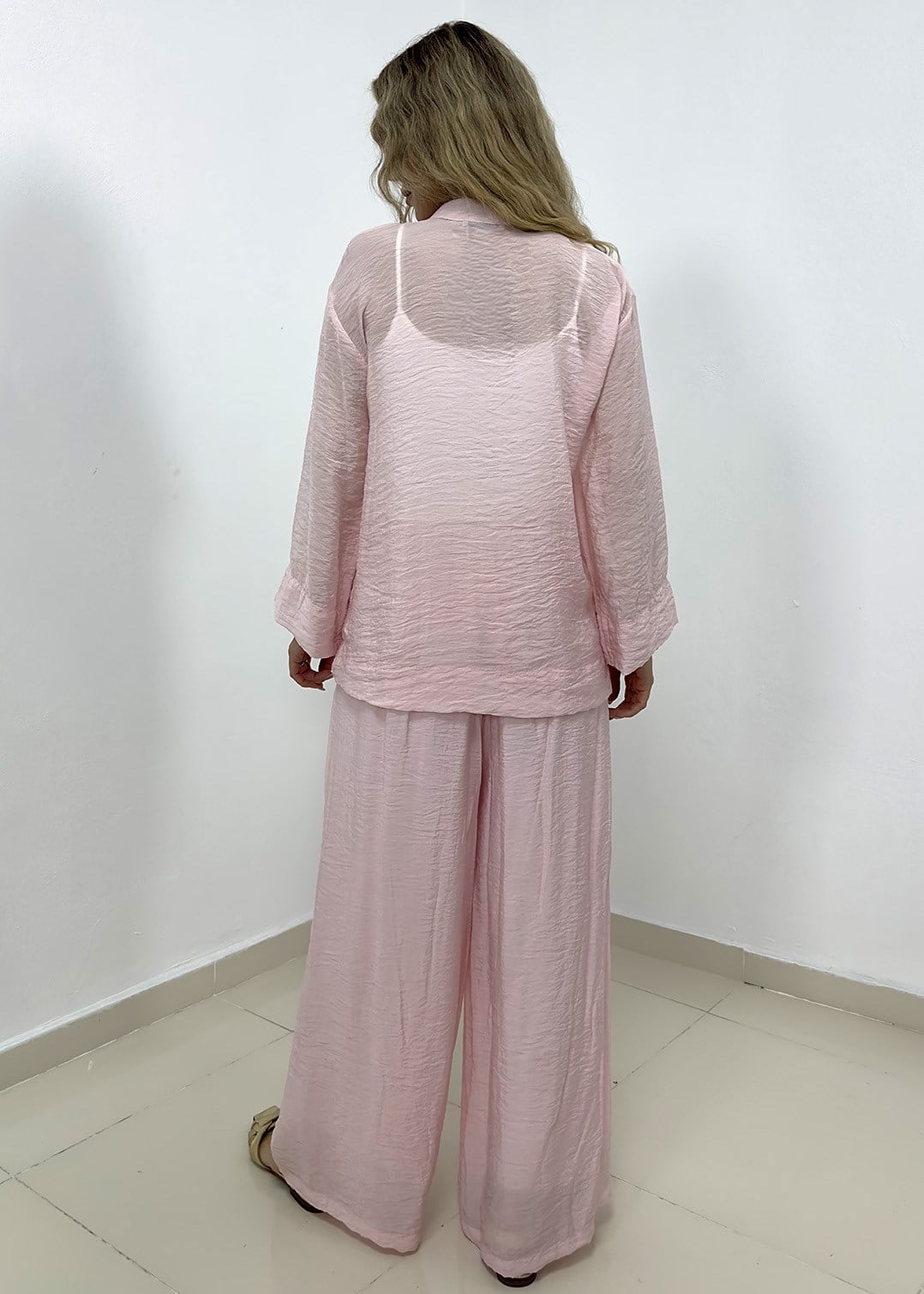 Süslü Düğmeli Pantolonu Astarlı Takım - Pembe