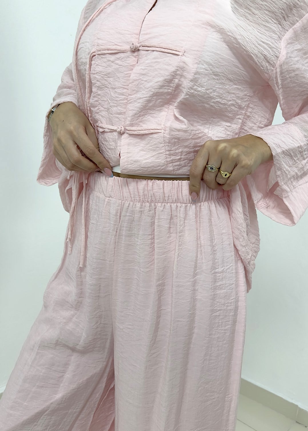 Süslü Düğmeli Pantolonu Astarlı Takım - Pembe