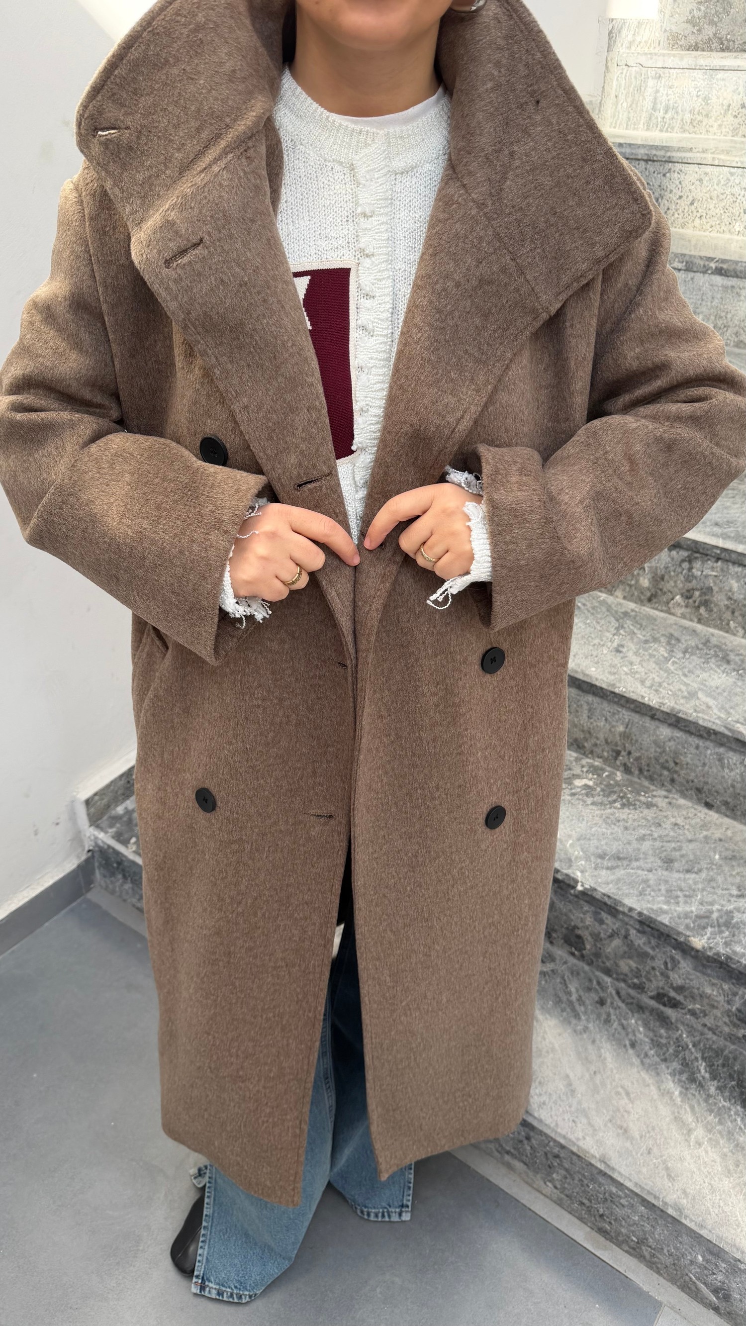 Dik Yaka Kaşe Kaban Kahve