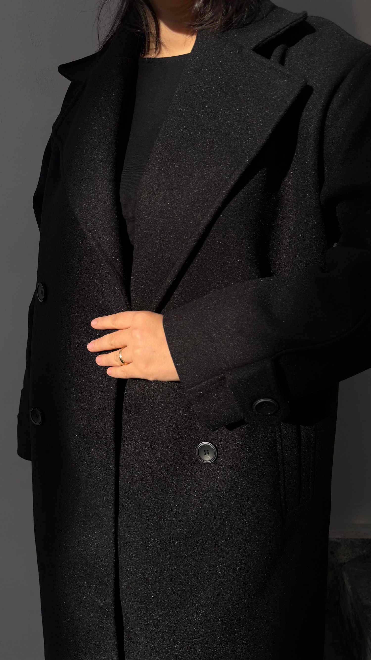 Oversize Kaşe Kaban-Siyah