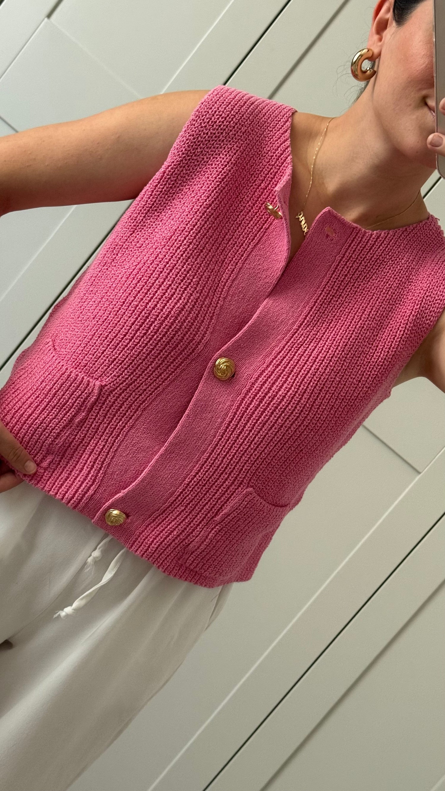 PEMBE GOLD DÜĞMELİ ÖRME YELEK