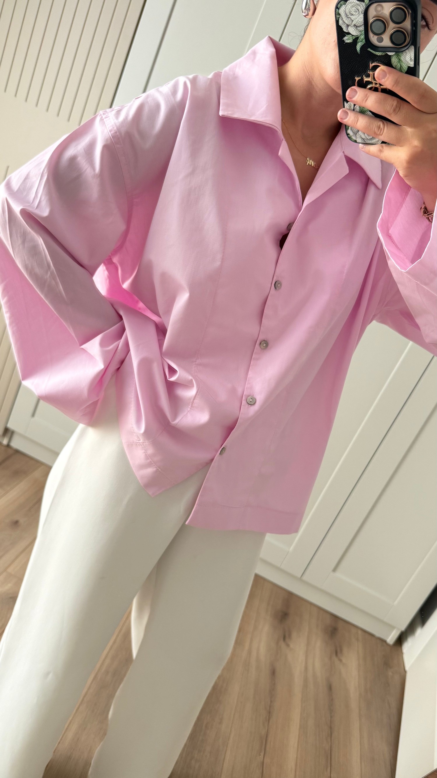PEMBE OVERSİZE POPLİN KUMAŞ GÖMLEK