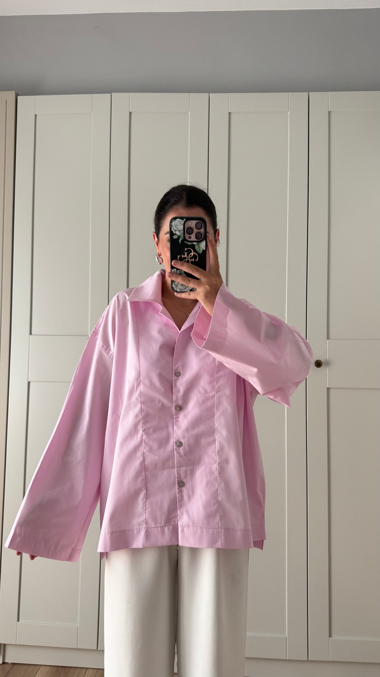 PEMBE OVERSİZE POPLİN KUMAŞ GÖMLEK
