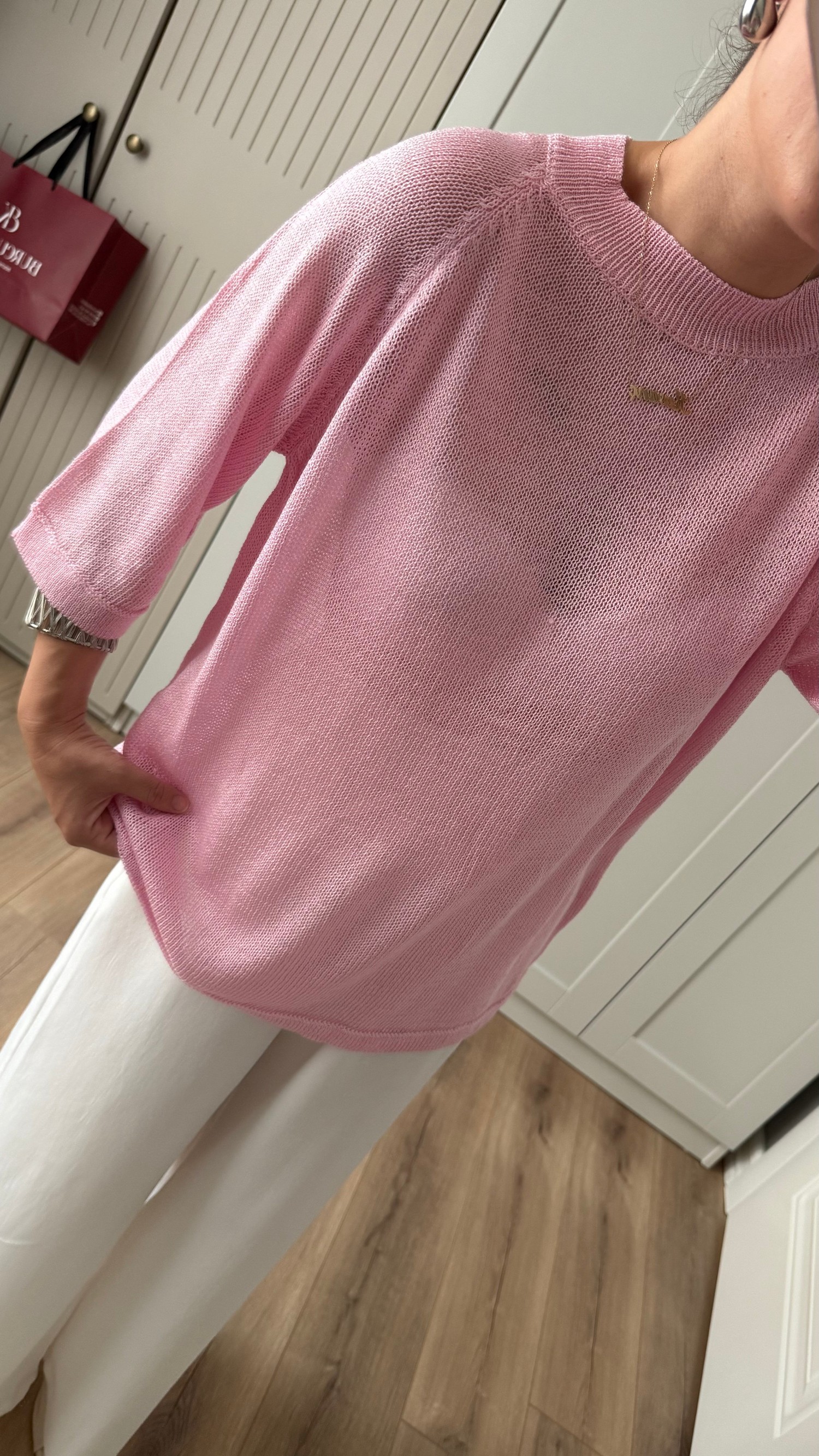 PEMBE YARIM KOL MERSERİZE BLUZ
