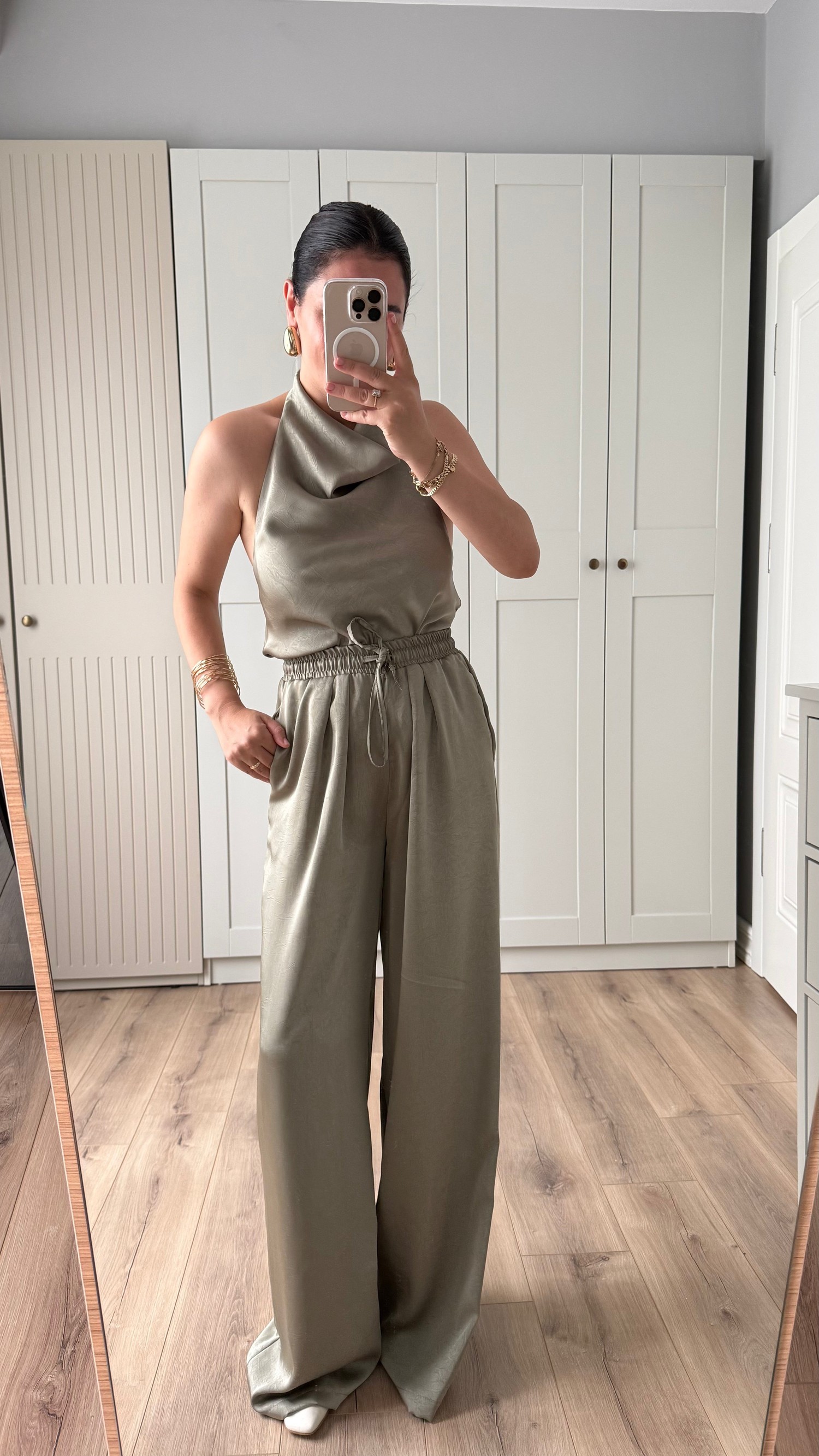 SATEN BLUZ PANTOLON  TAKIM-ÇAĞLA YEŞİLİ
