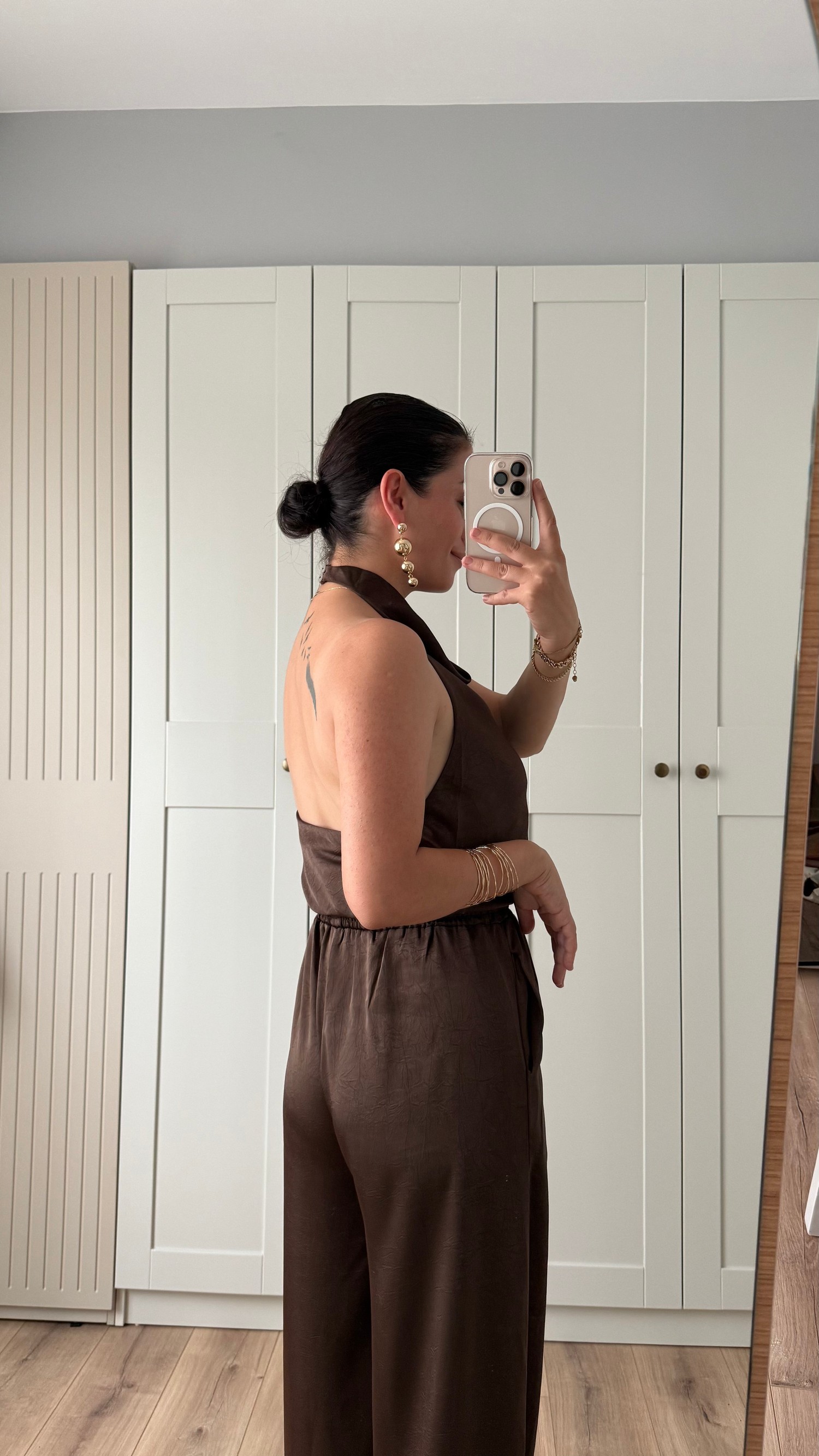 SATEN BLUZ PANTOLON TAKIM - KAHVE