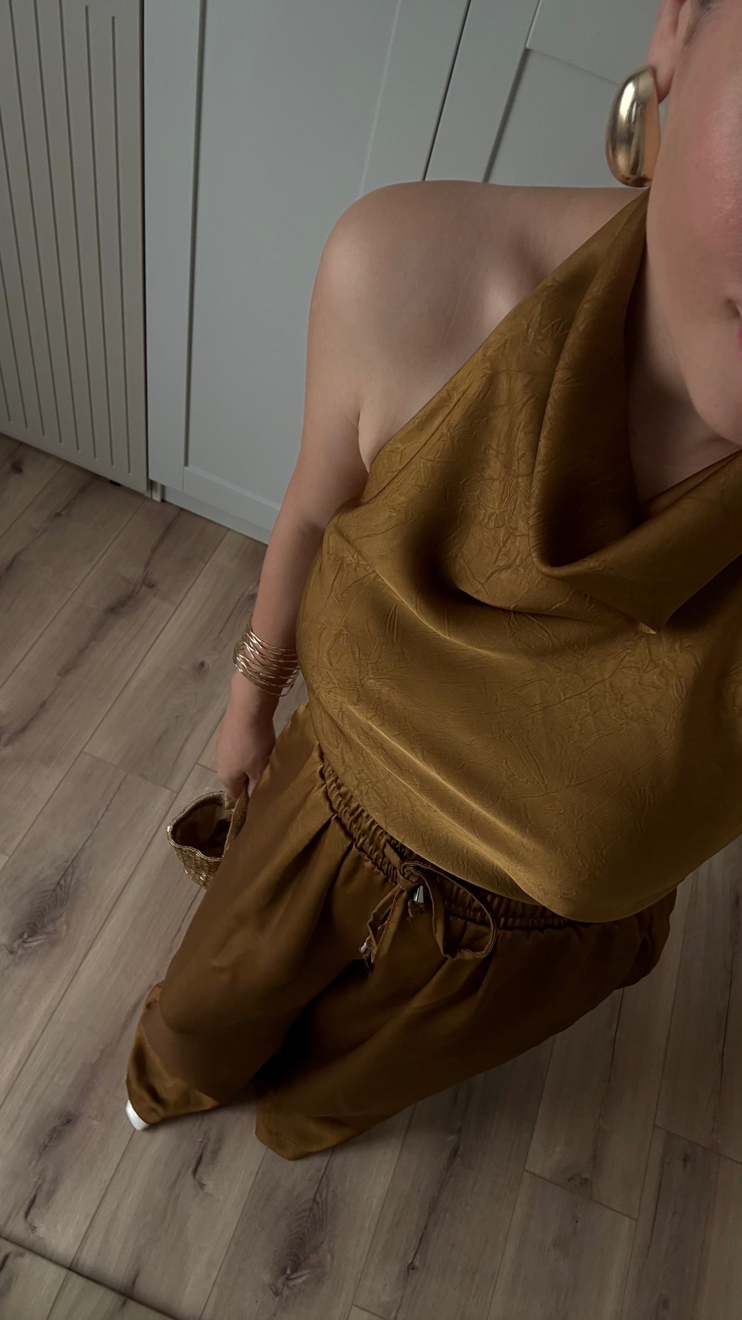 SATEN BLUZ PANTOLON TAKIM-SAFRAN