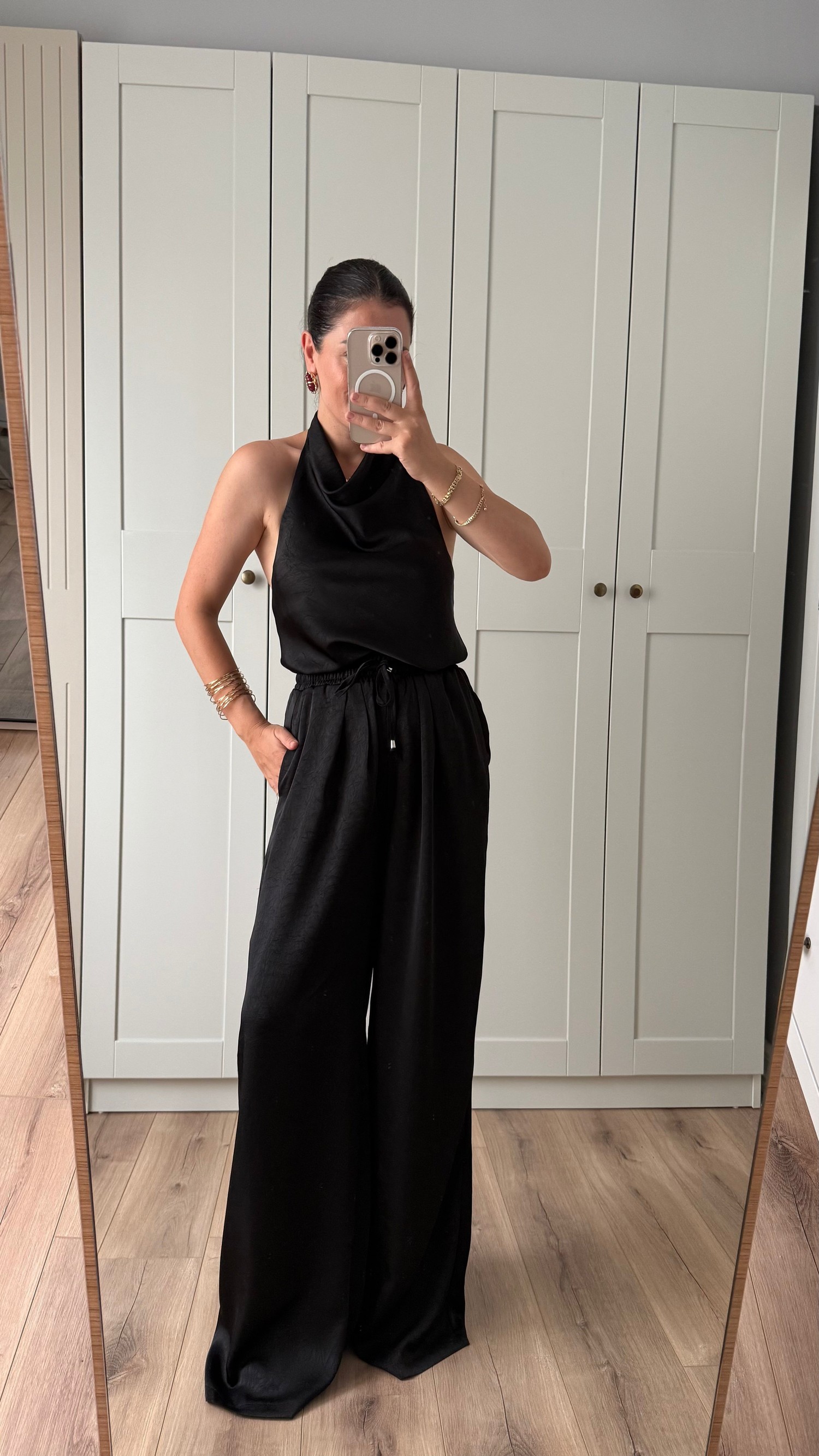 SATEN BLUZ PANTOLON TAKIM - SİYAH