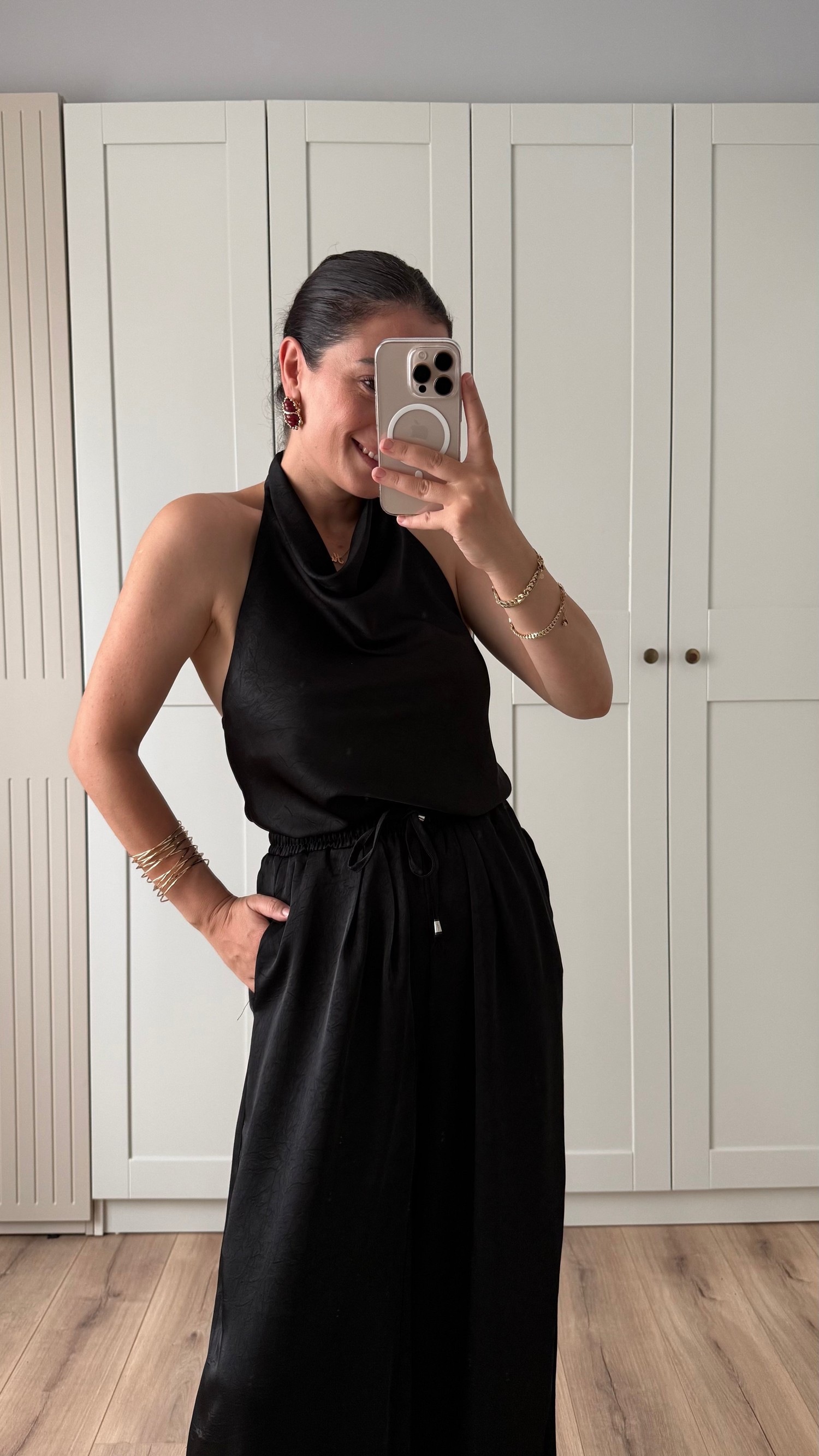 SATEN BLUZ PANTOLON TAKIM - SİYAH