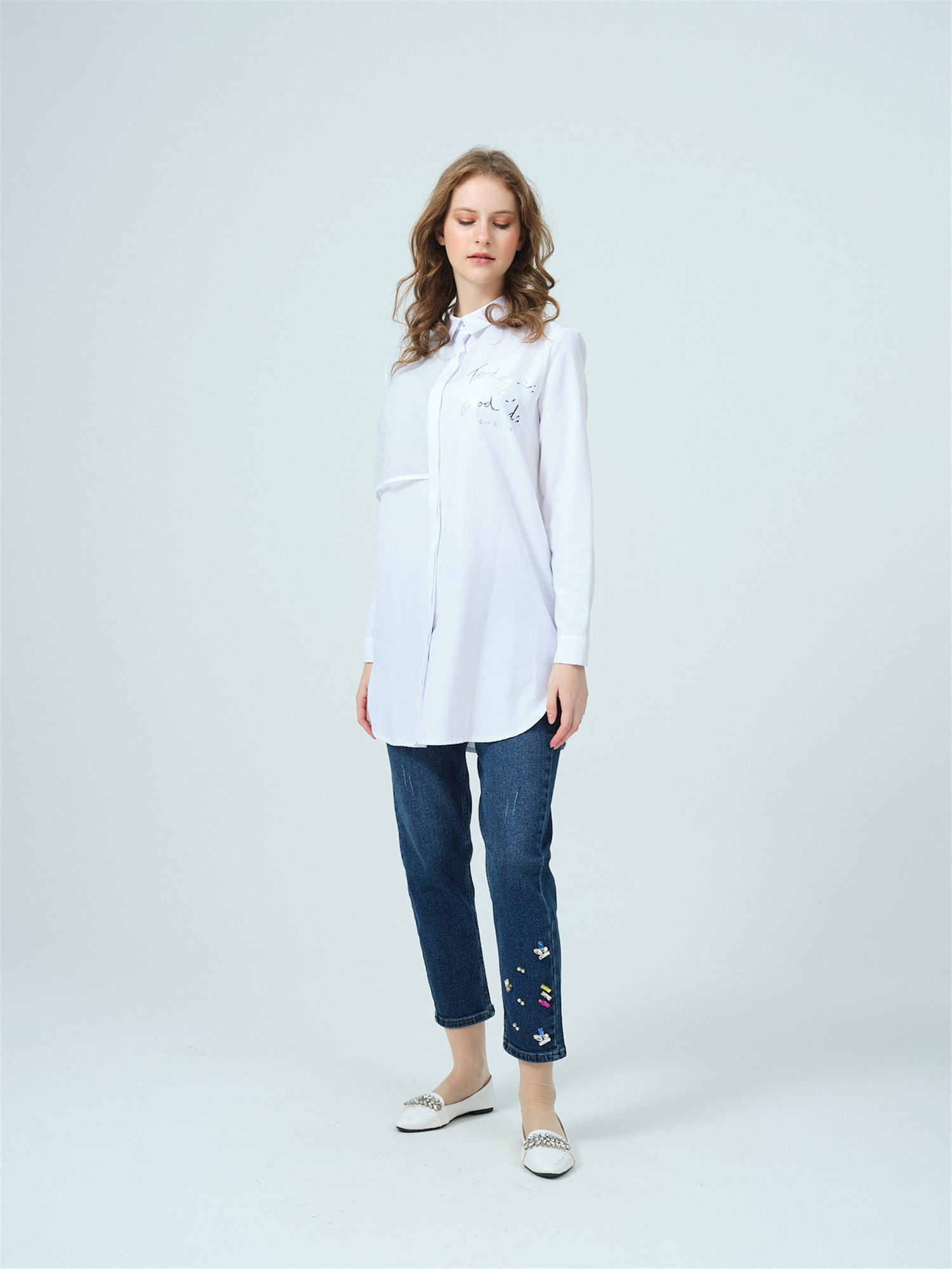 FİLE DETAYLI KOTON GÖMLEK