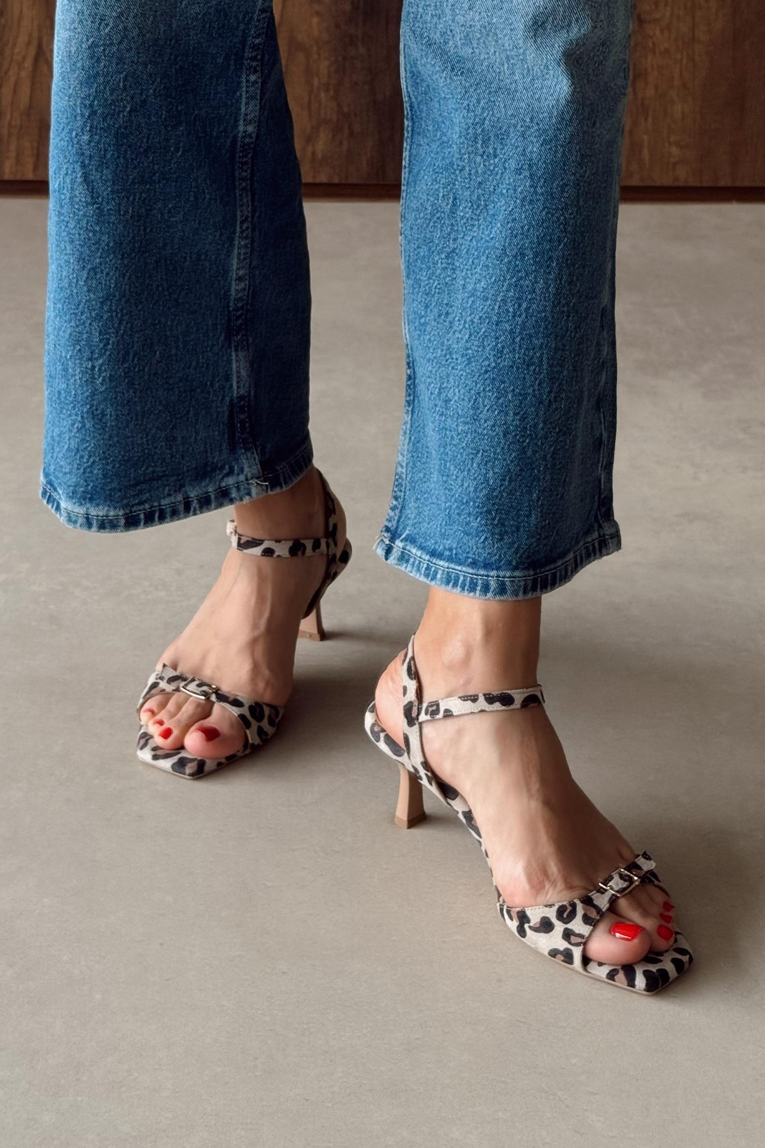 Blush Leopar Hakiki Deri Topuklu Ayakkabı
