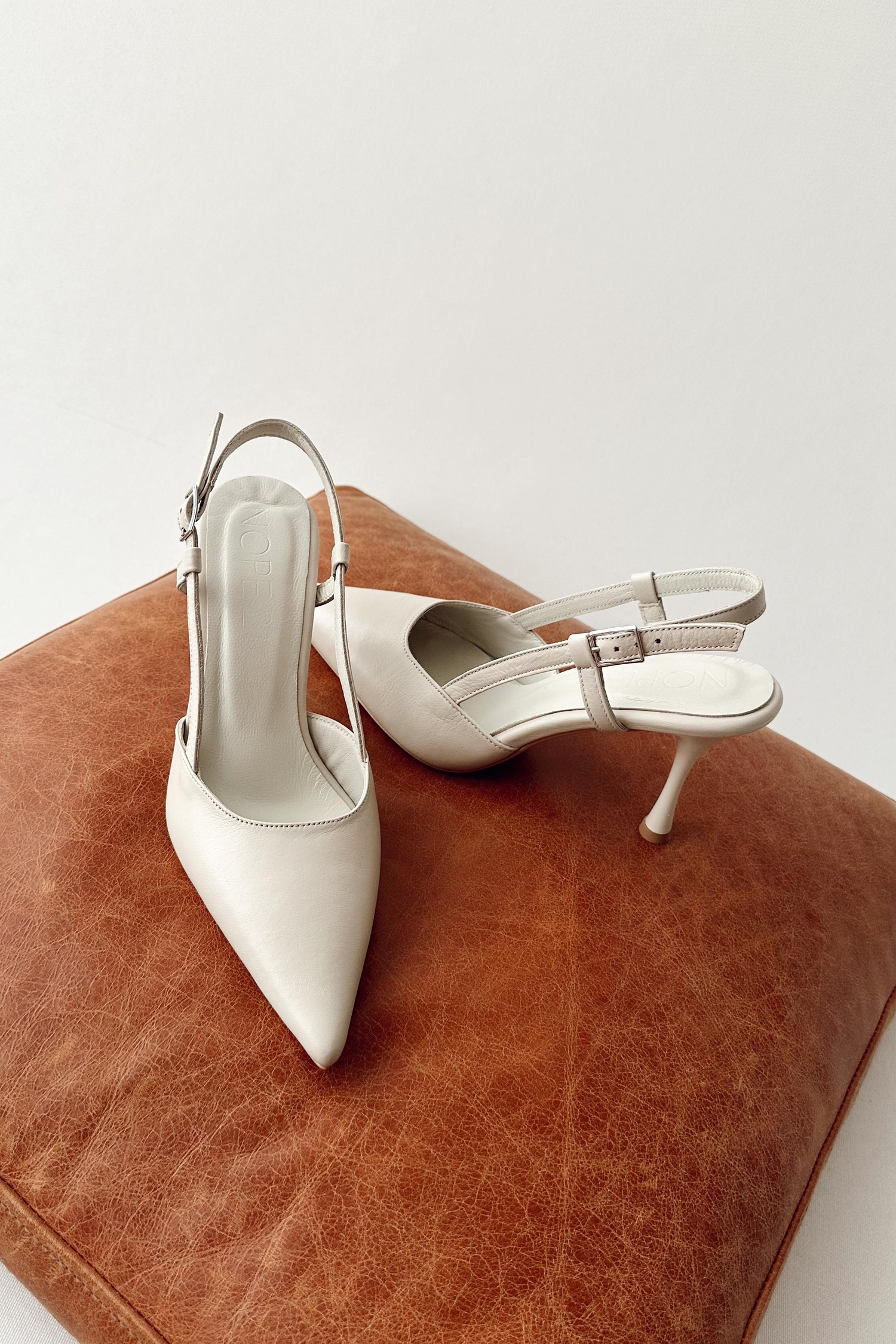 Camellia Bej Hakiki Deri Stiletto