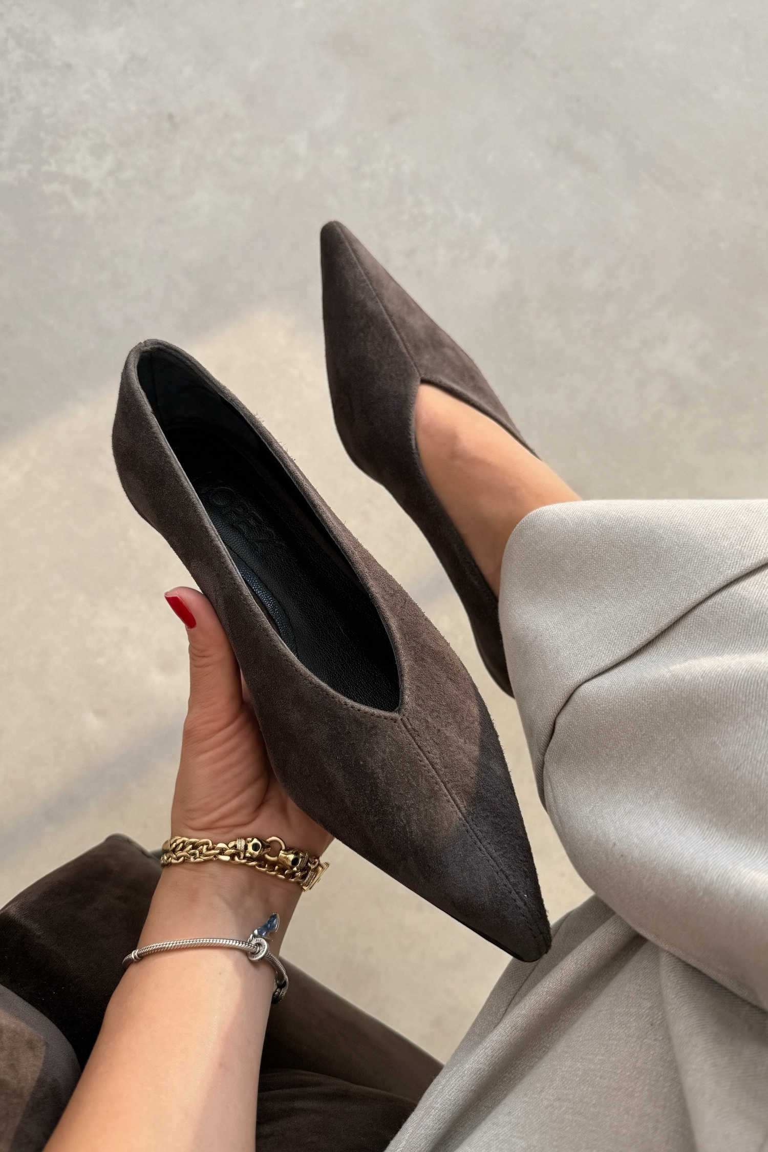 Nella Antrasit Hakiki Deri Süet Stiletto