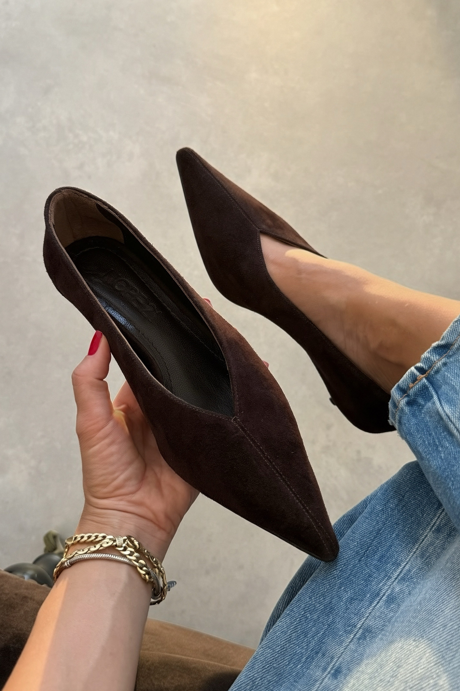 Nella Kahverengi Hakiki Deri Süet Stiletto