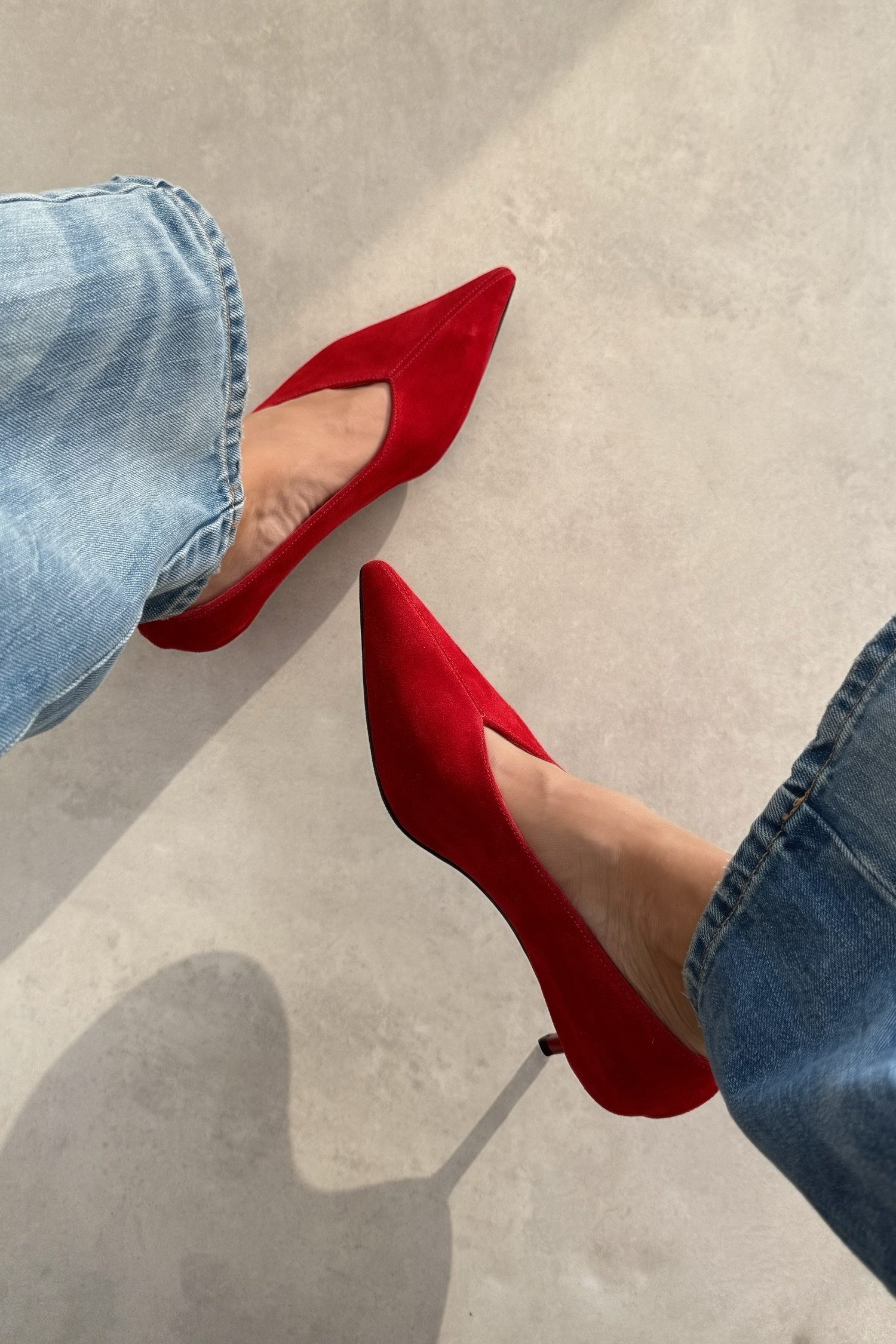 Nella Kırmızı Hakiki Deri Süet Stiletto