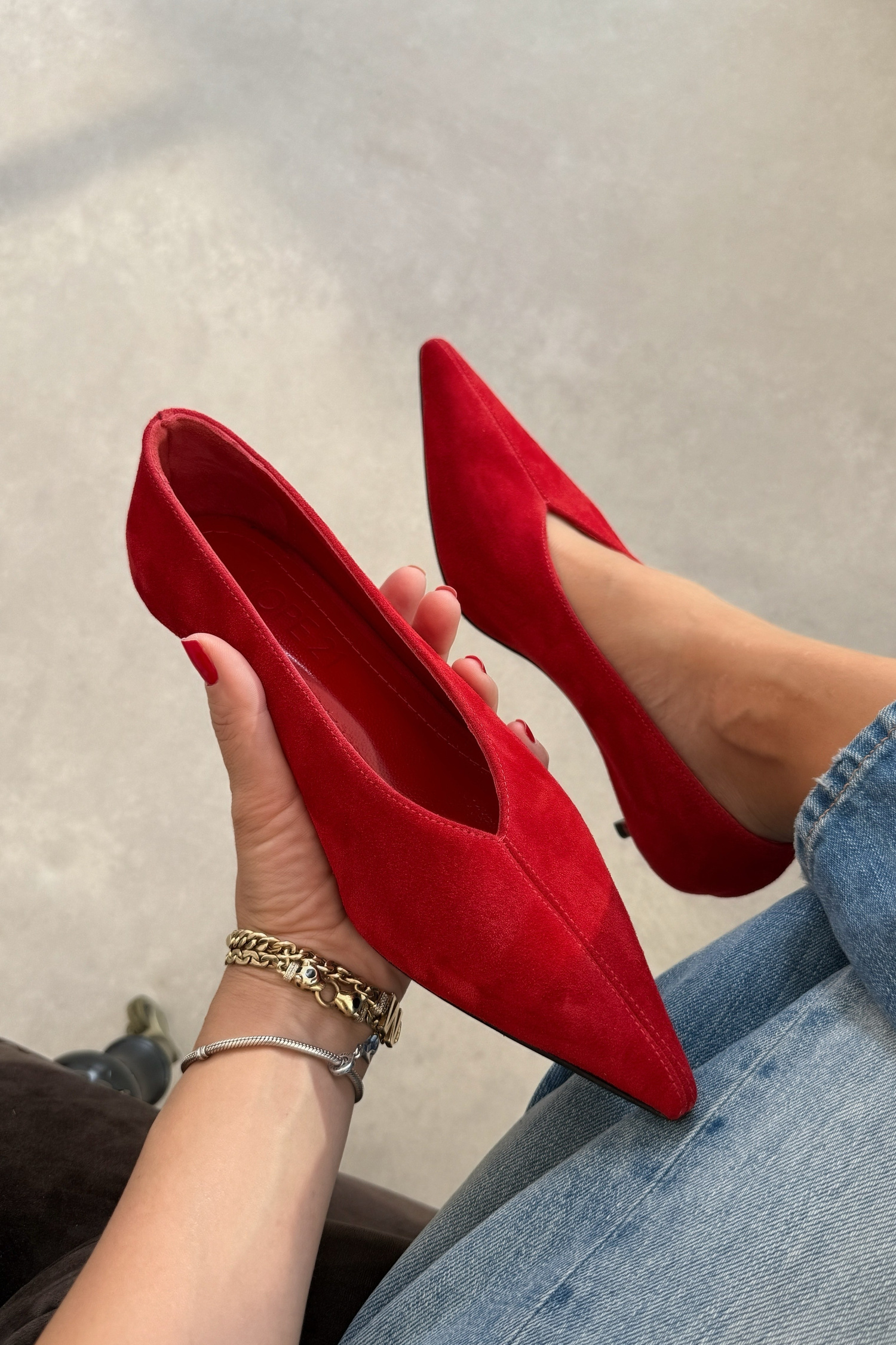Nella Kırmızı Hakiki Deri Süet Stiletto