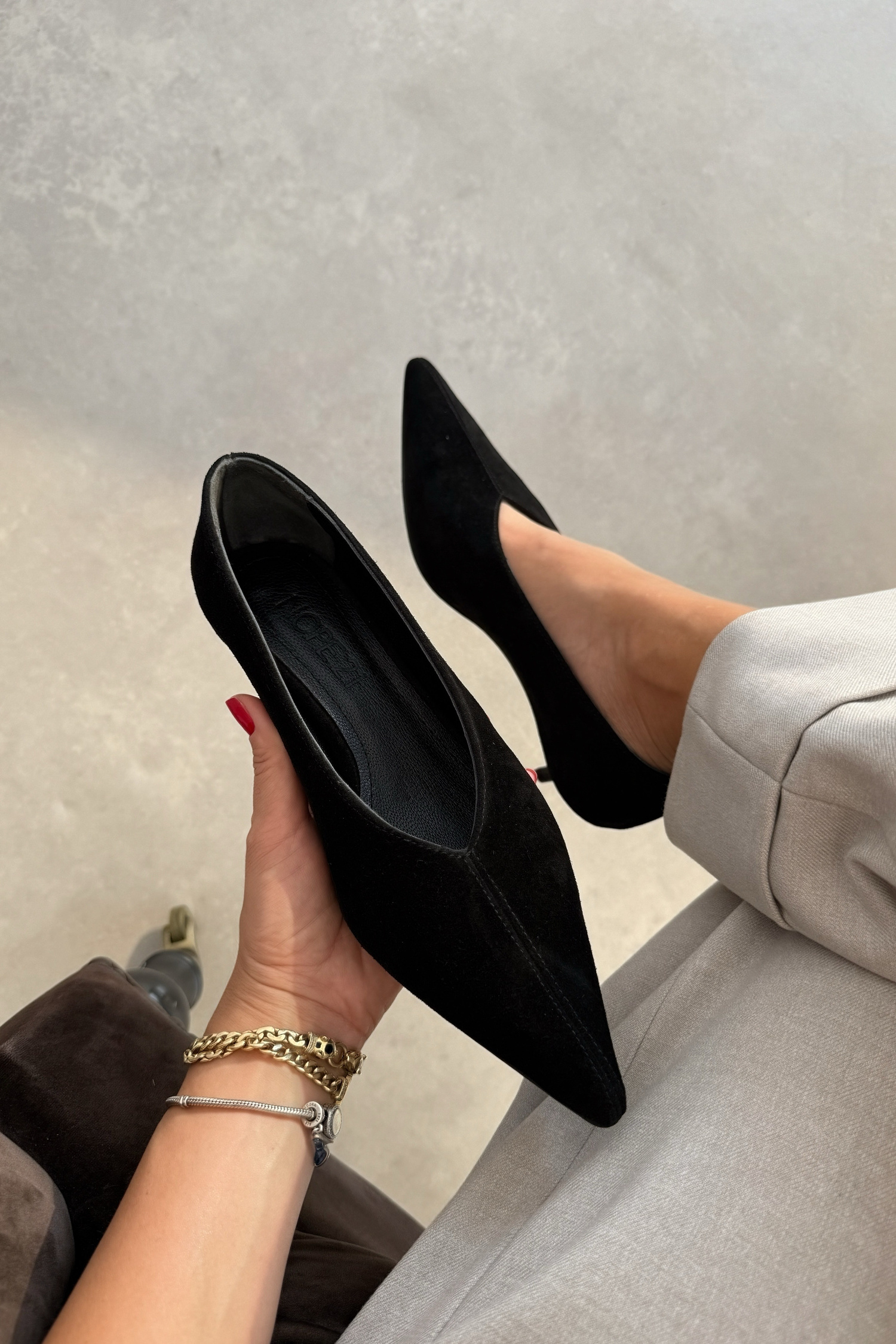 Nella Siyah Hakiki Deri Süet Stiletto
