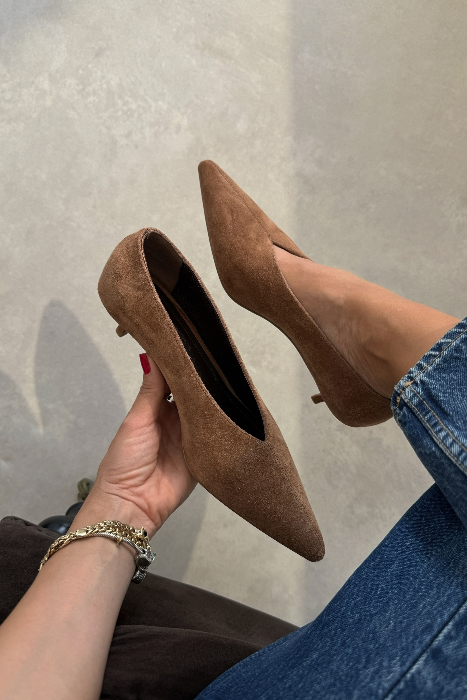 Nella Toprak Hakiki Deri Süet Stiletto