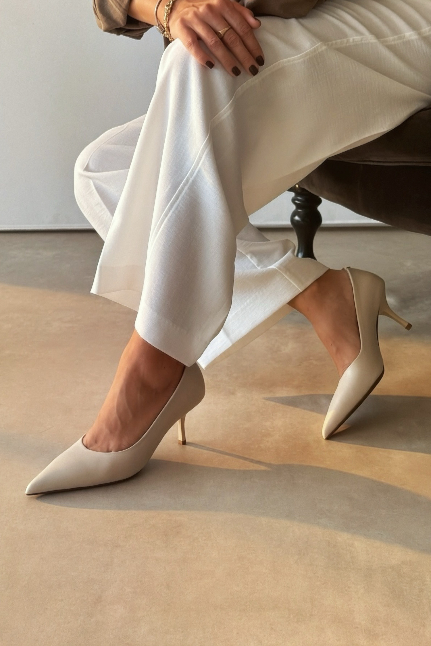Newyork Bej Hakiki Deri Stiletto