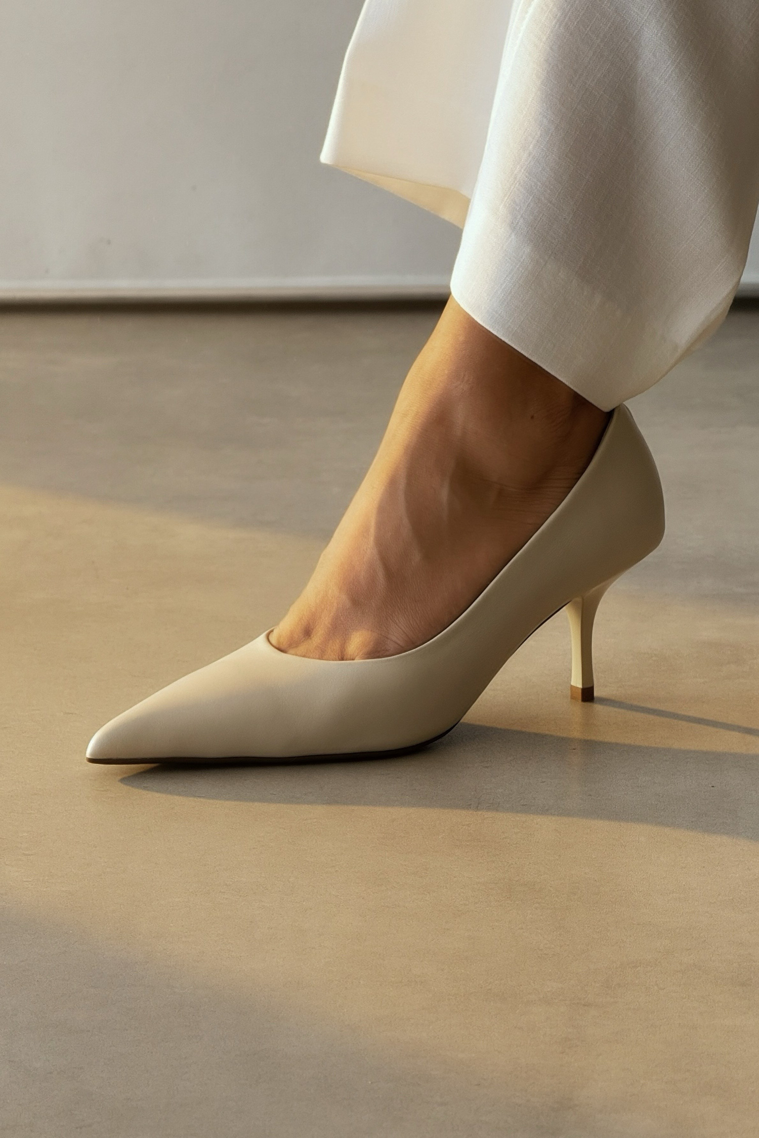 Newyork Bej Hakiki Deri Stiletto