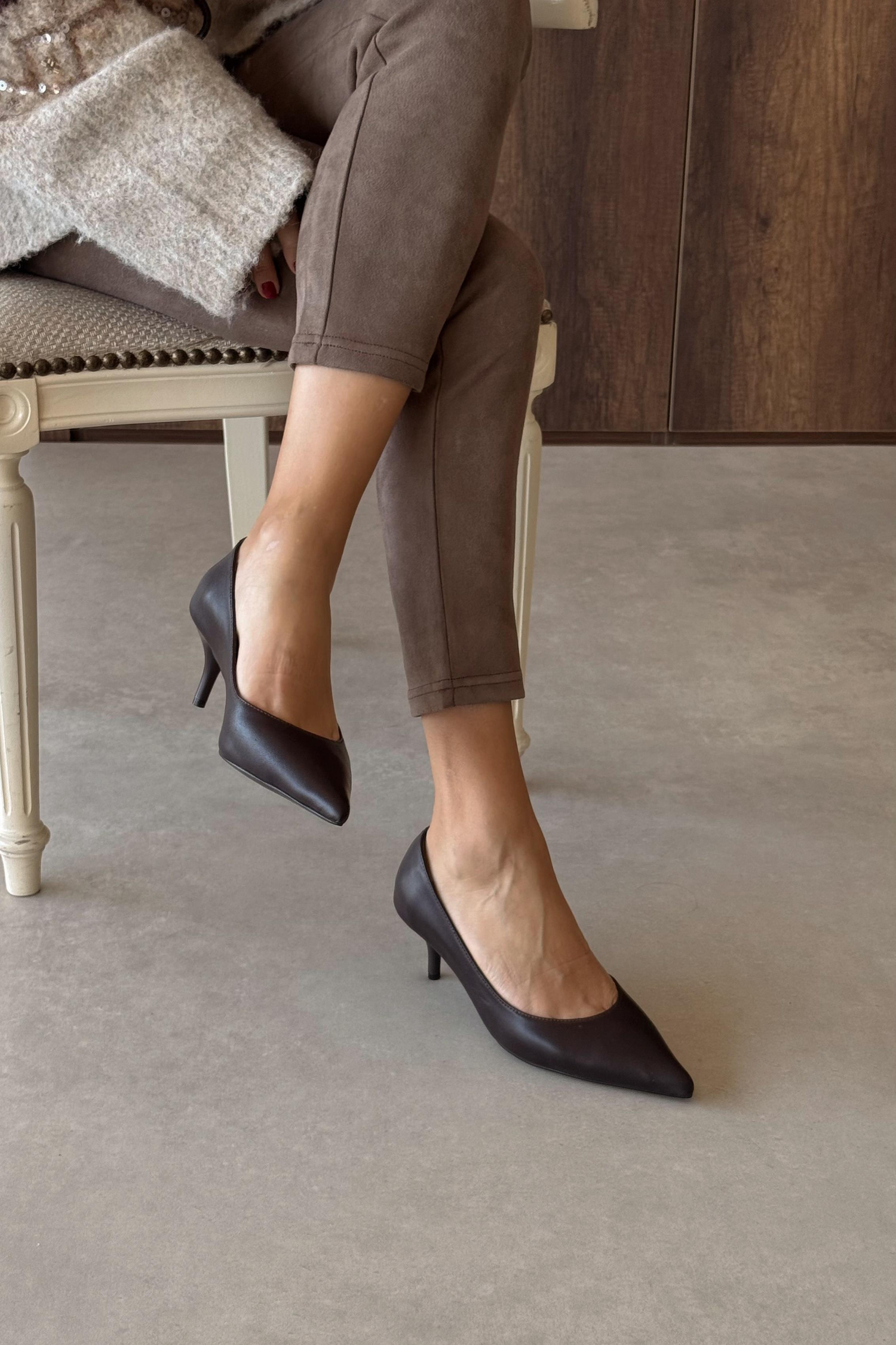 Sava Kahverengi Hakiki Deri Stiletto