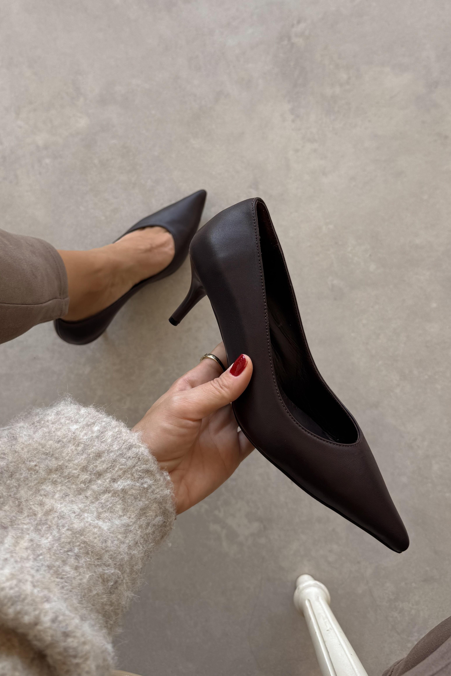 Sava Kahverengi Hakiki Deri Stiletto