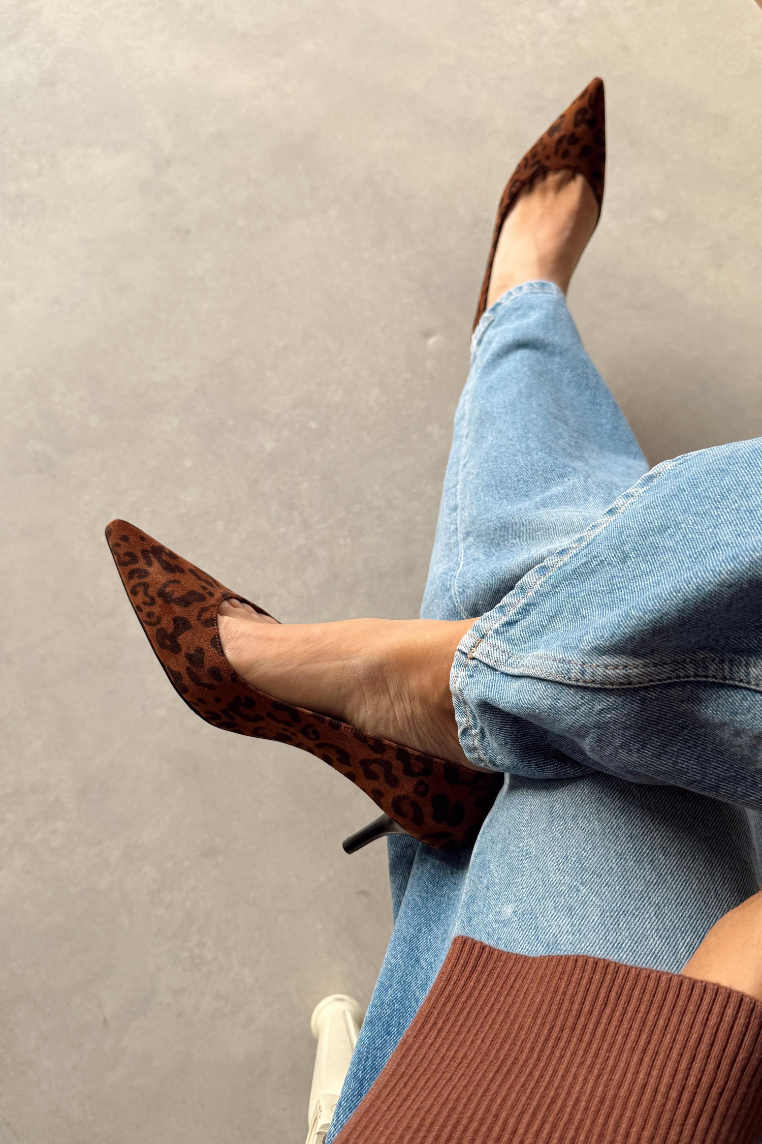 Sava Leopar Desen Hakiki Deri Stiletto