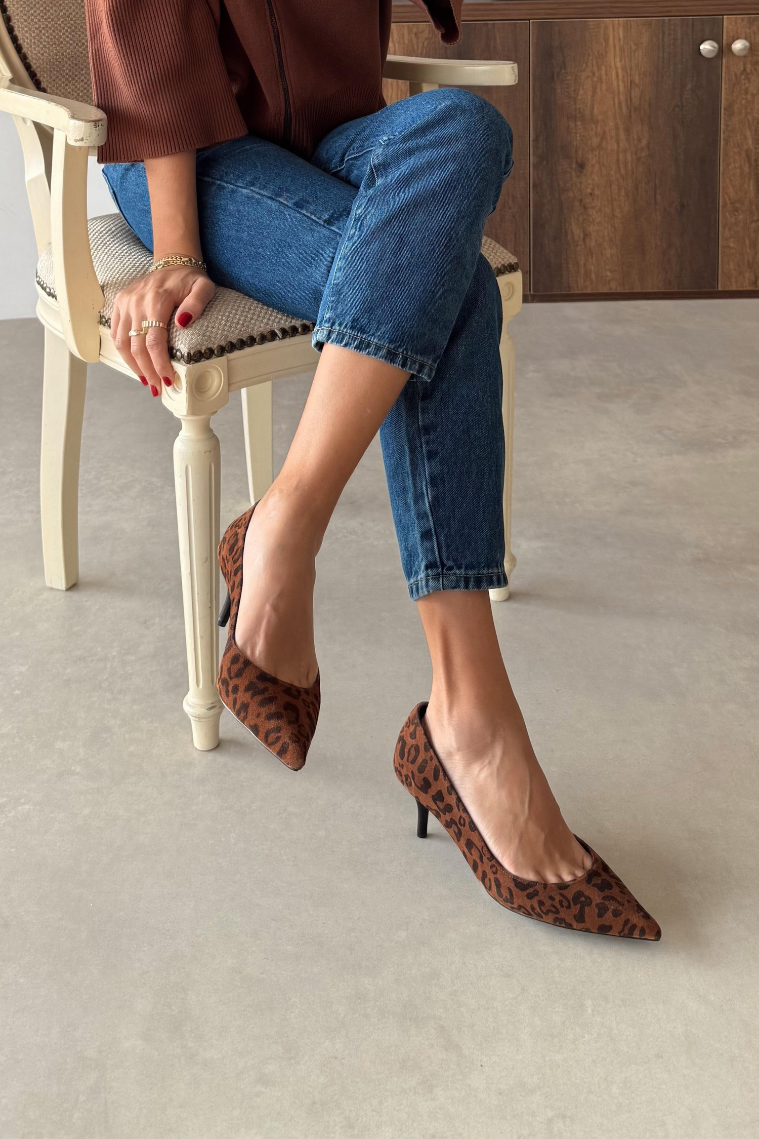 Sava Leopar Desen Hakiki Deri Stiletto