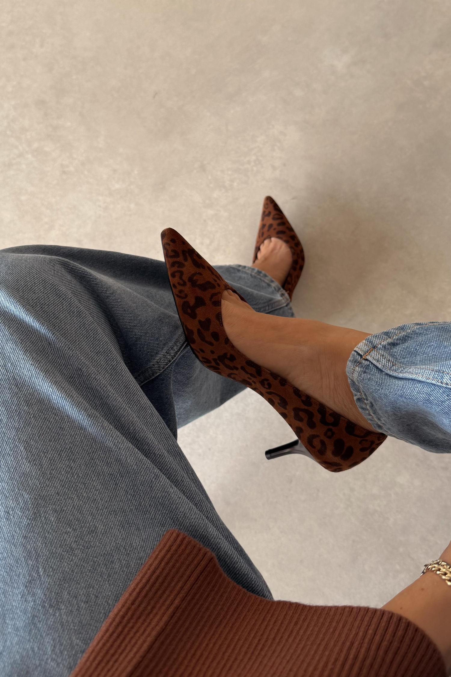 Sava Leopar Desen Hakiki Deri Stiletto