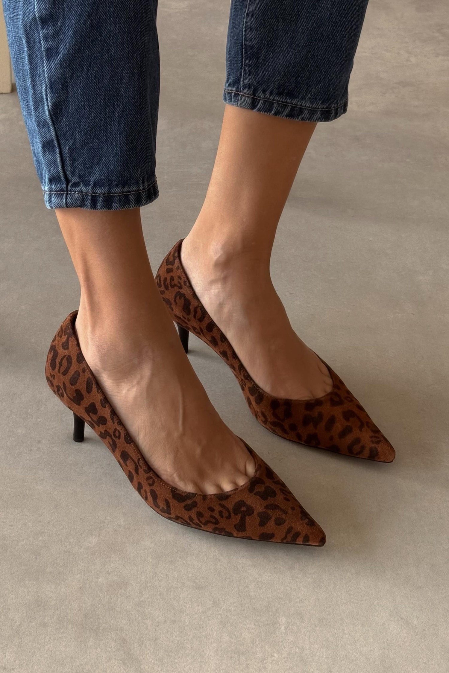Sava Leopar Desen Hakiki Deri Stiletto