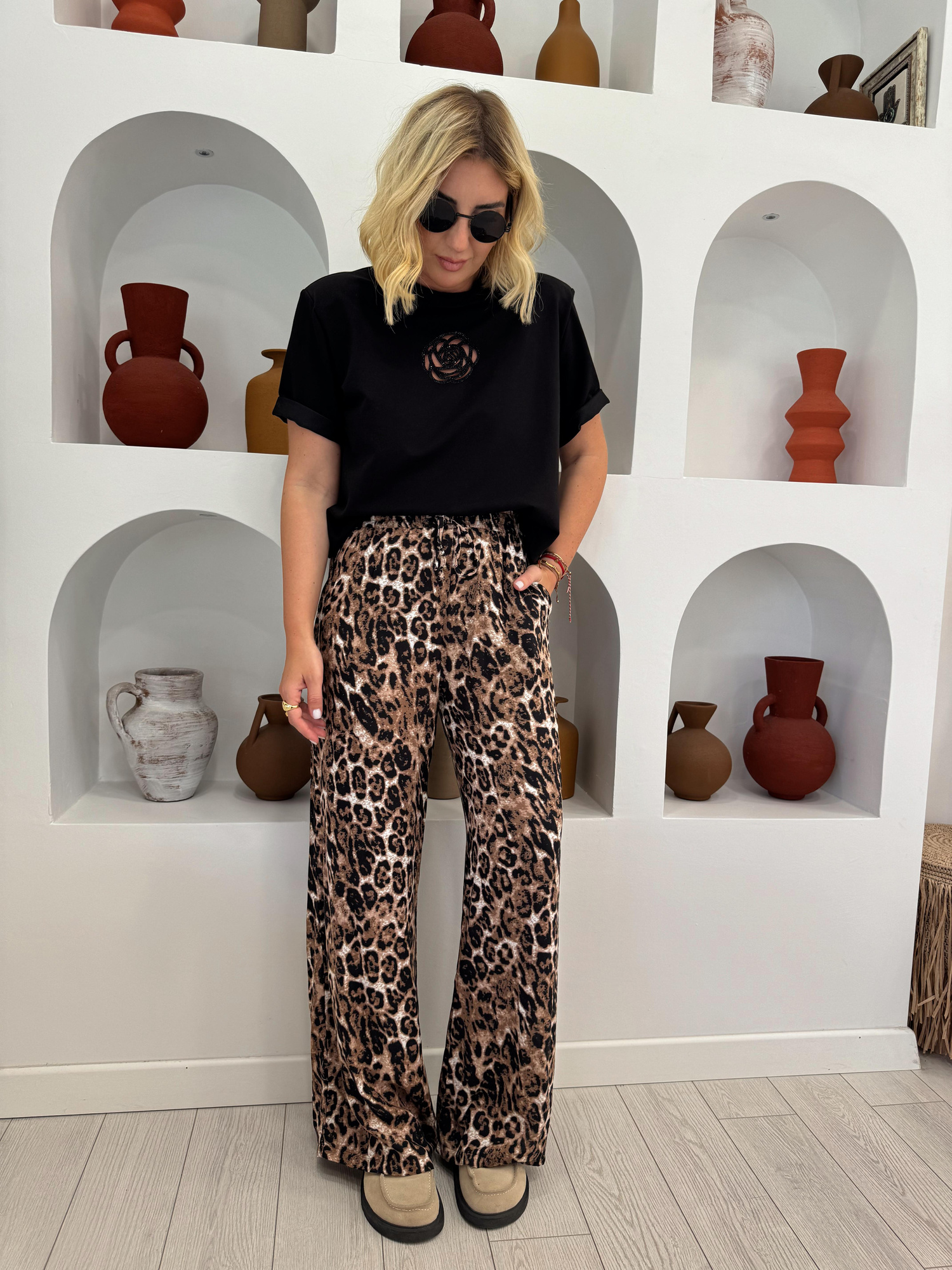 Beli Lastikli Leopar Tiril Pantolon